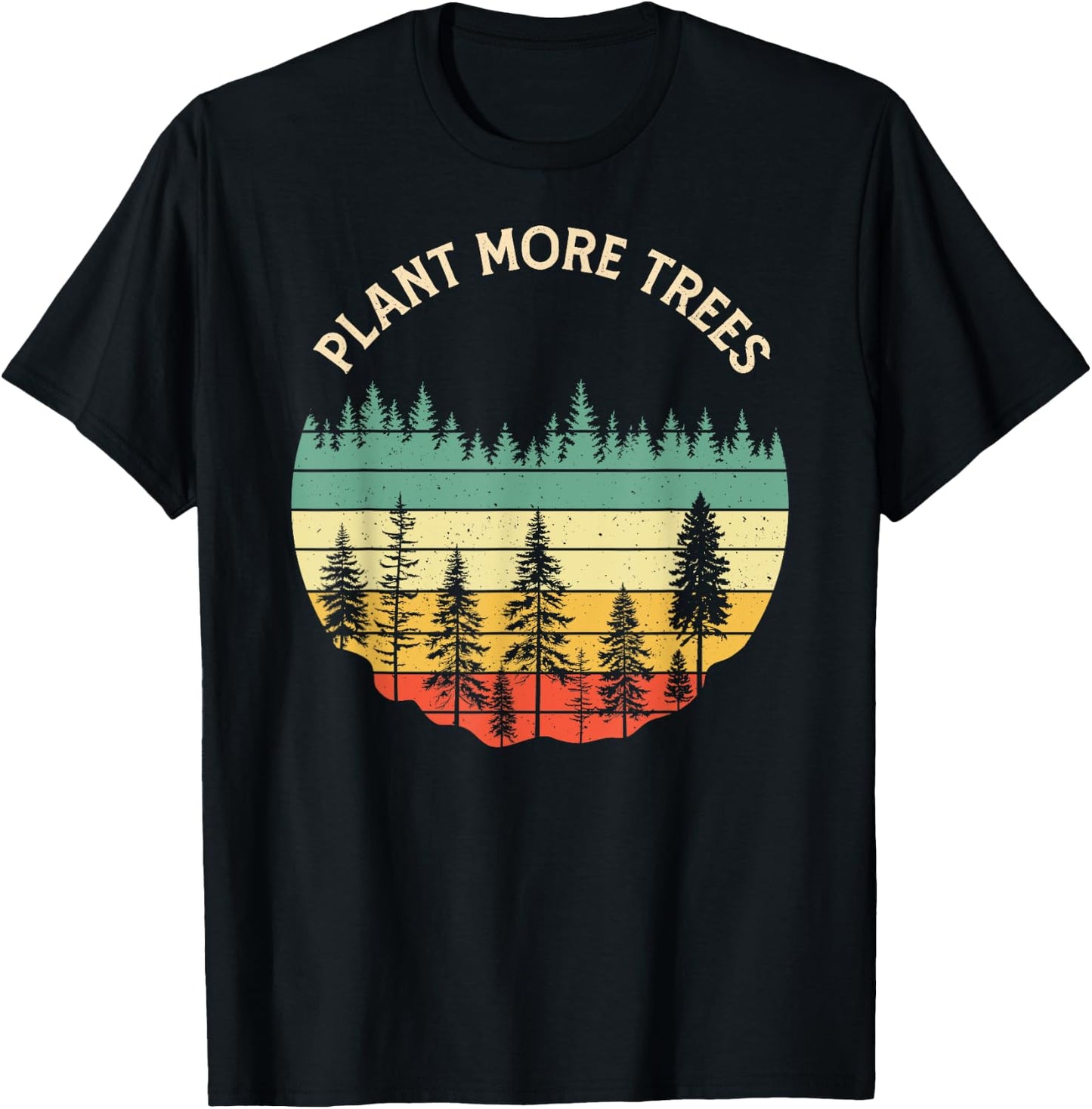 Vintage Retro Style 80s Happy Pine Trees Plant more trees T-Shirt - T-Shirt | Black