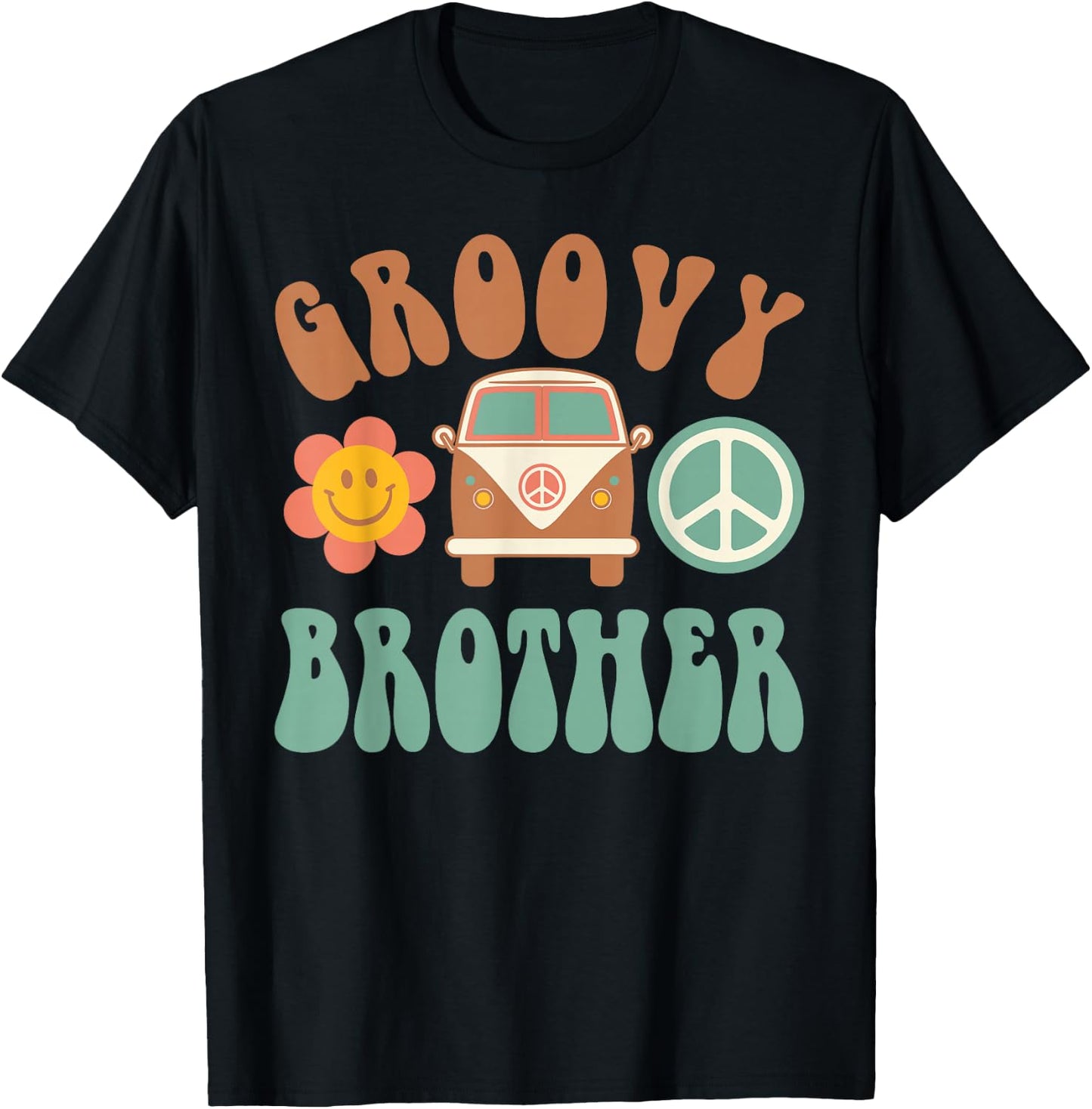 Retro Groovy Brother Matching Family Birthday Party T-Shirt - T-Shirt | Black