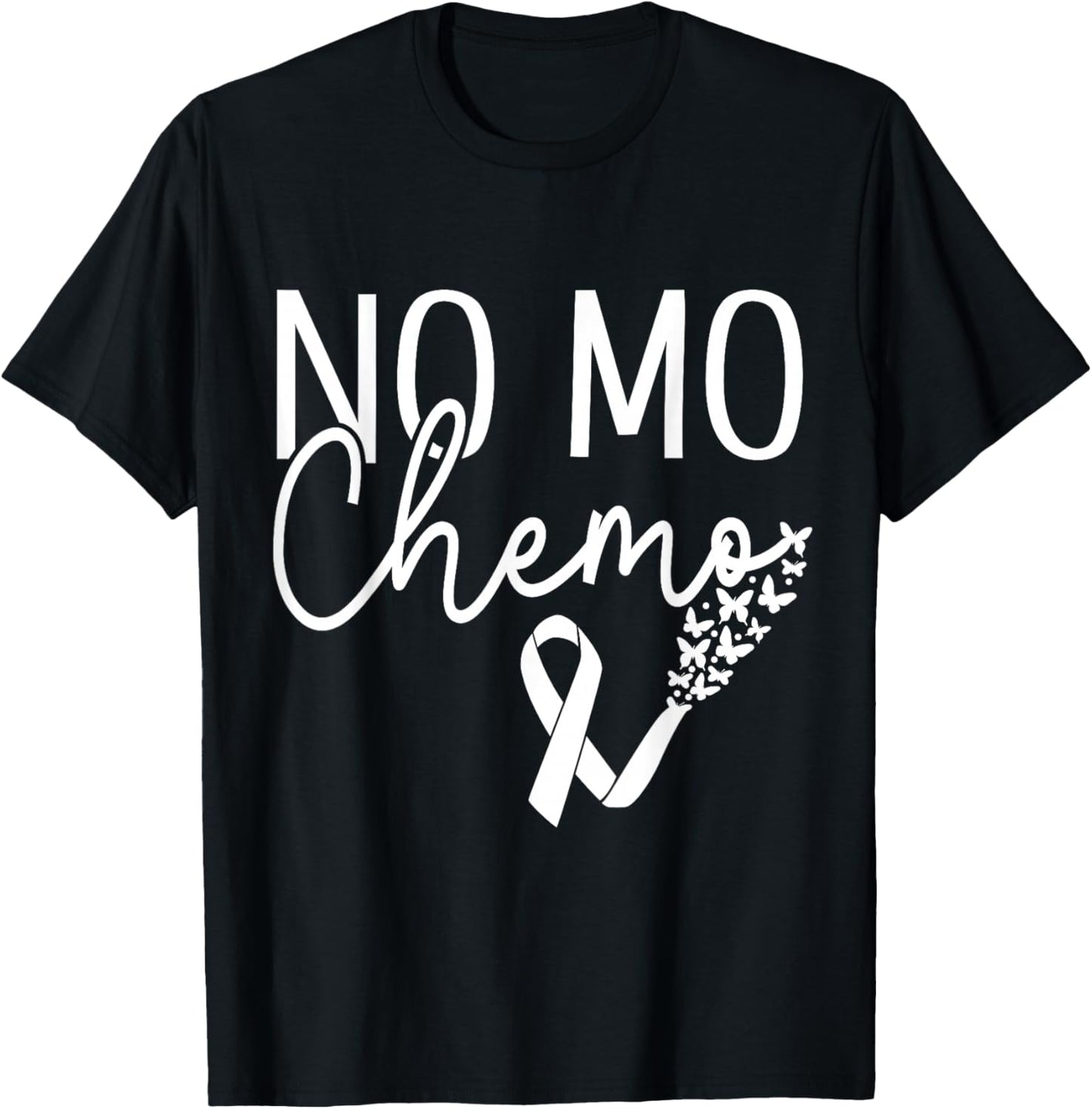 No mo chemo Ribbon Butterflies T-Shirt - T-Shirt | Black