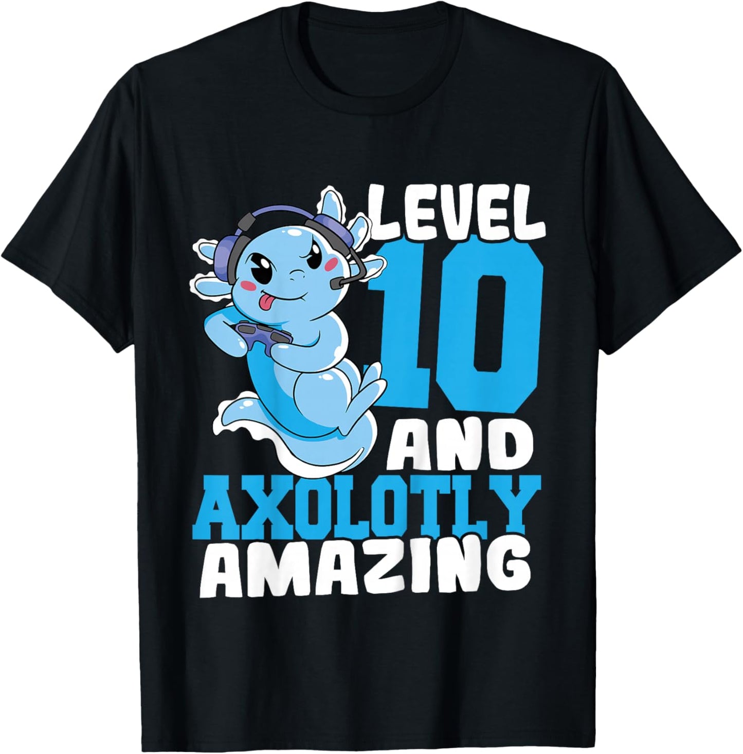 Kids Axolotl Birthday Gaming 10 Year Old Axolotl 10th Birthday T-Shirt - T-Shirt | Black
