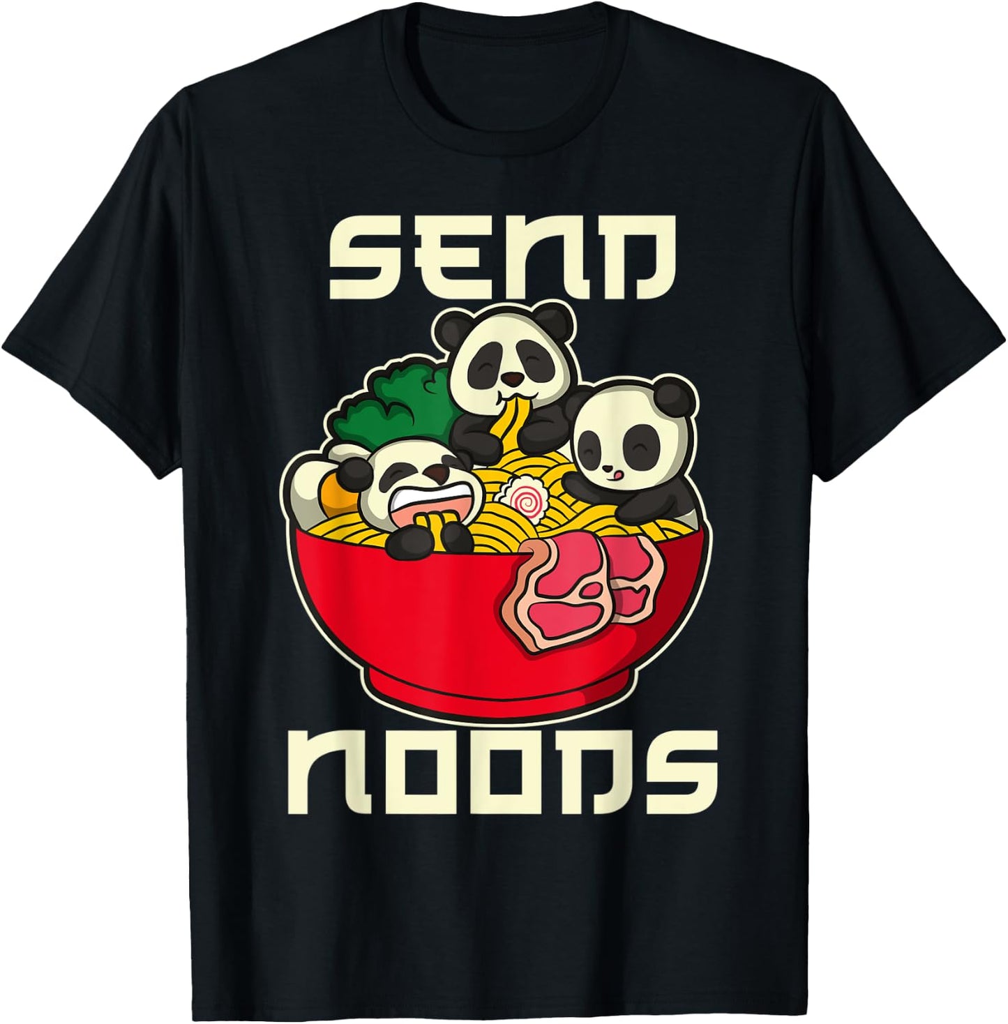 Japanese Anime Kawaii Ramen Noodles Panda T-Shirt - T-Shirt | Black