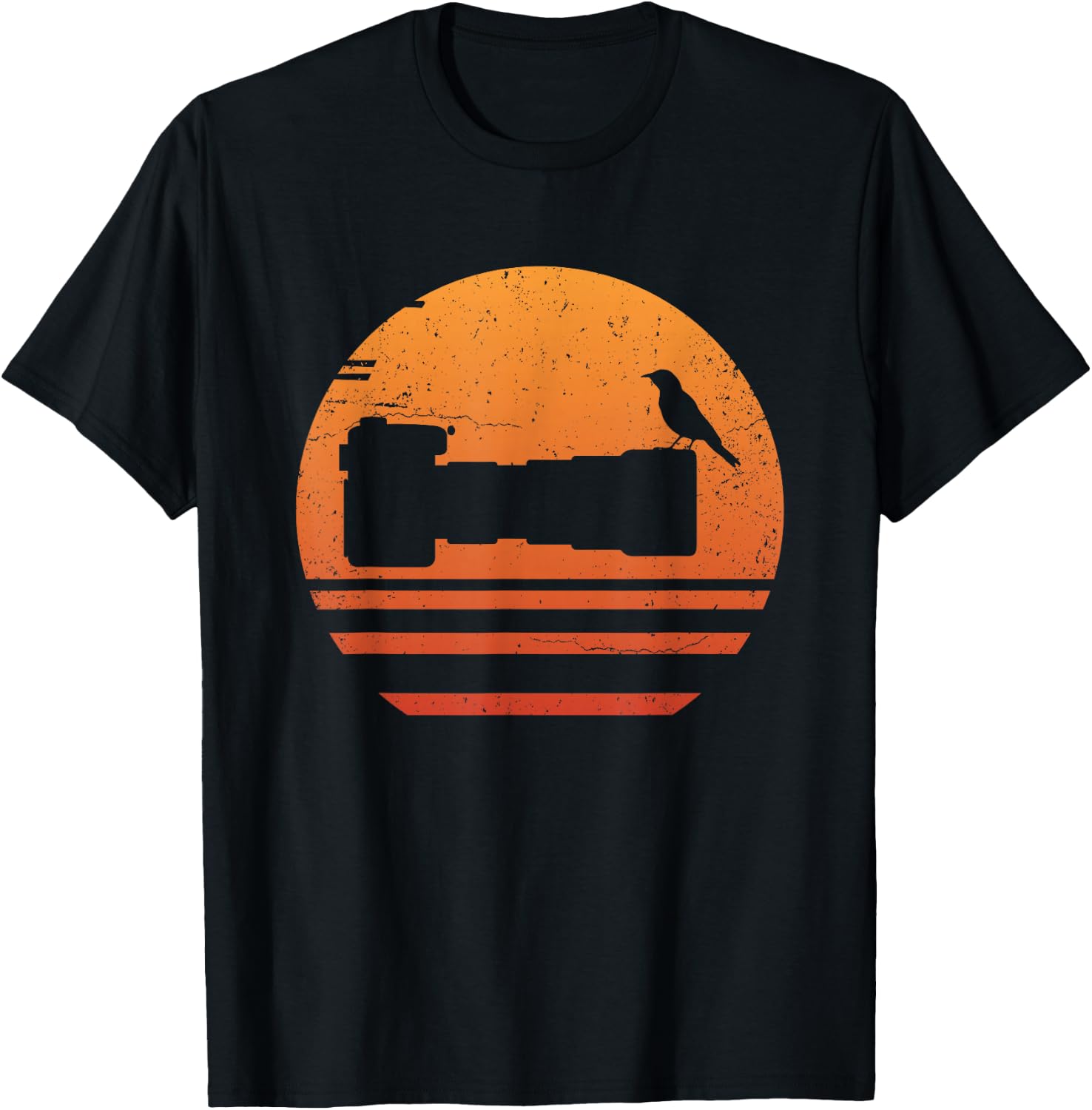 Bird Photographer Camera Retro T-Shirt - T-Shirt | Black