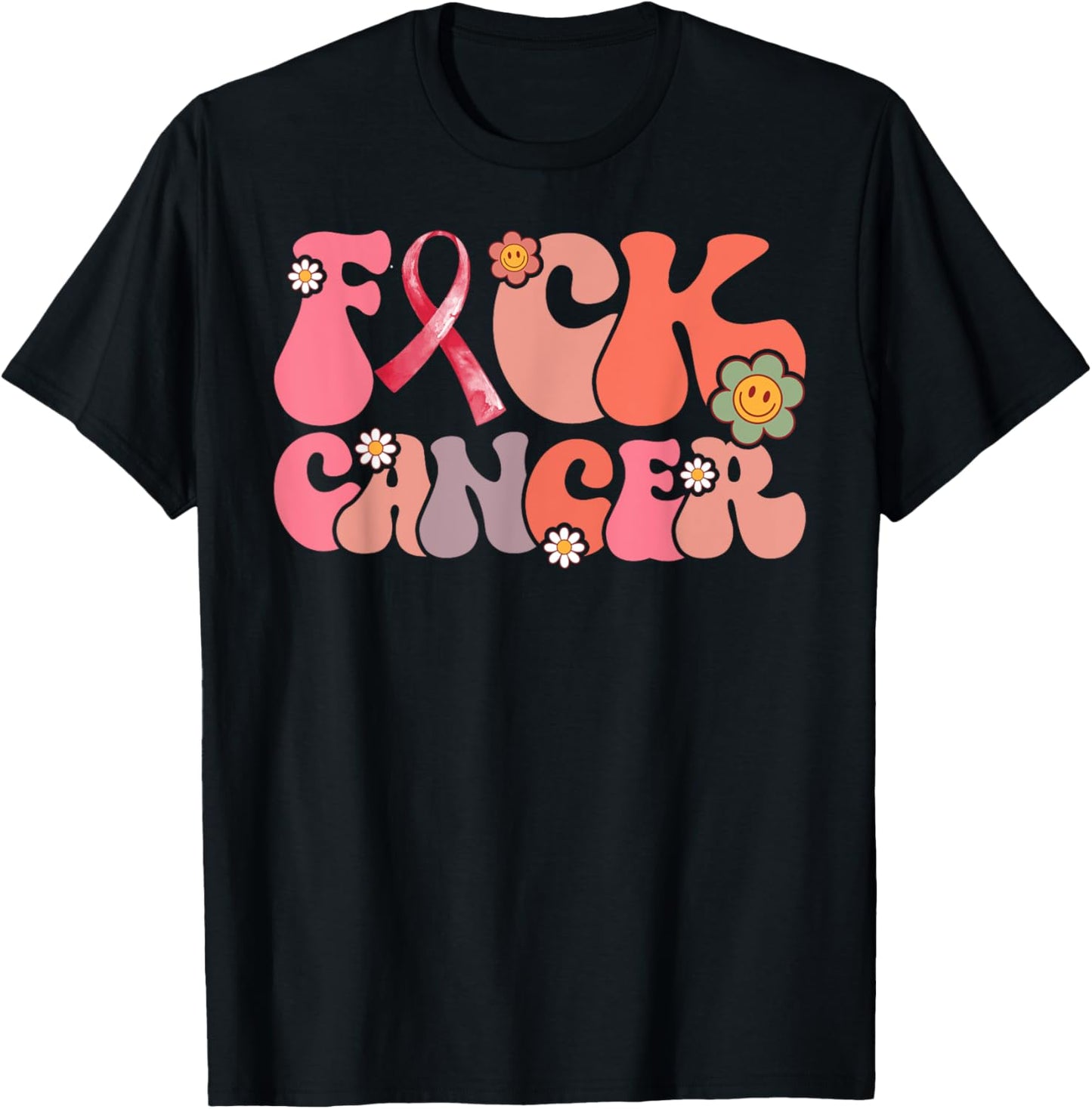 Pink Shirt Fuck Cancer Groovy Floral T-Shirt - T-Shirt | Black