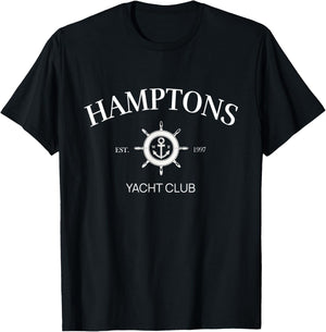 Hamptons Yacht Club Vintage Tennis Preppy Aesthetic T-Shirt - T-Shirt | Black