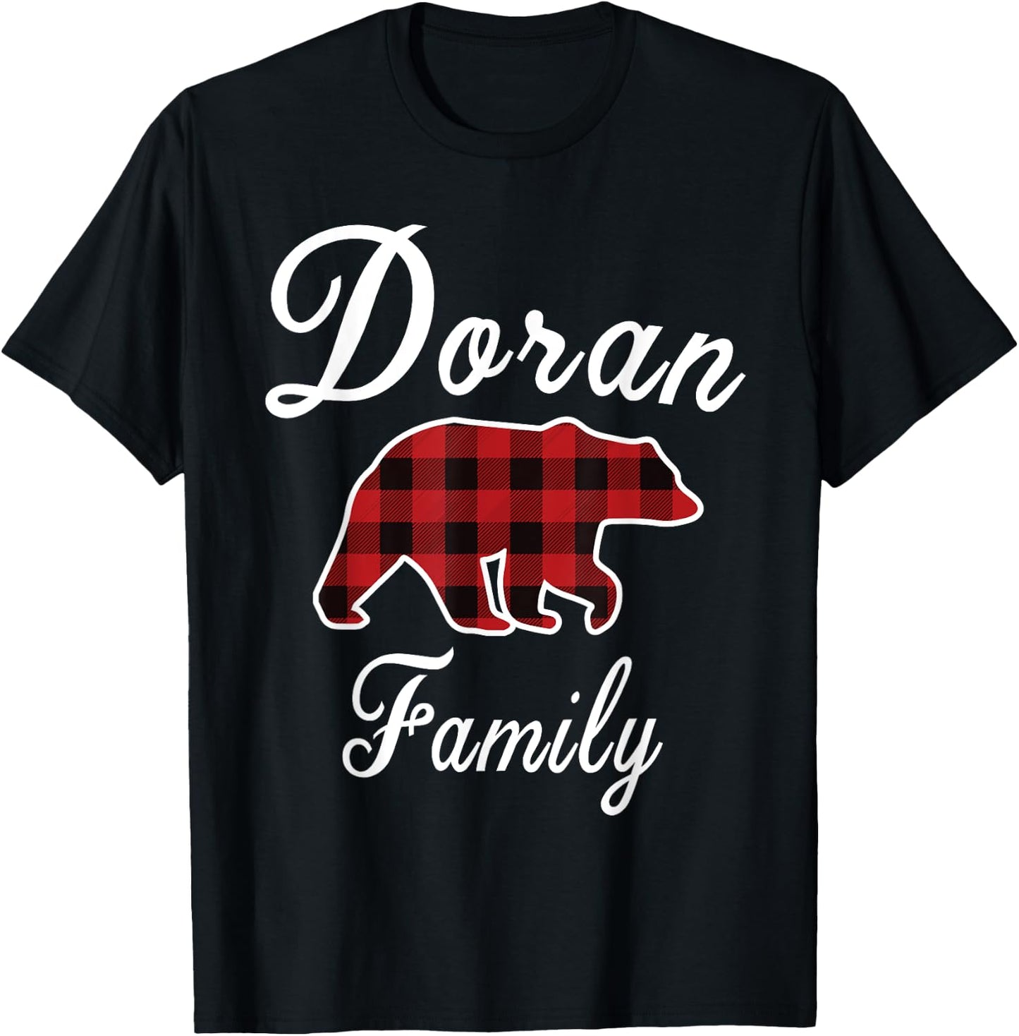 DORAN Family Bear Red Plaid Christmas Pajama Men Women Gift T-Shirt - T-Shirt | Black