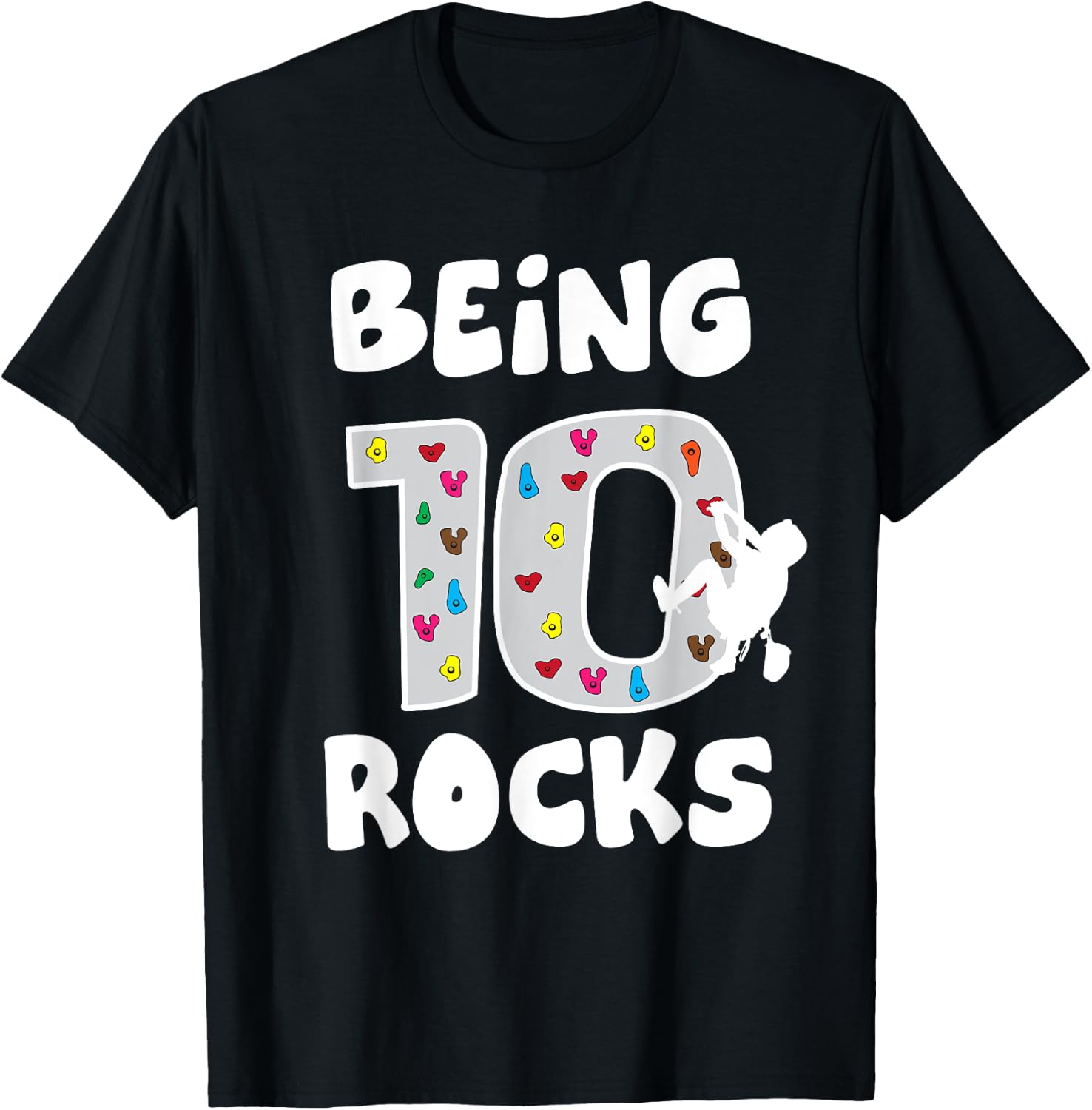 Rock Climbing Funny 10 Years Old 10th Birthday Gift Kids T-Shirt - T-Shirt | Black