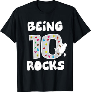 Rock Climbing Funny 10 Years Old 10th Birthday Gift Kids T-Shirt - T-Shirt | Black
