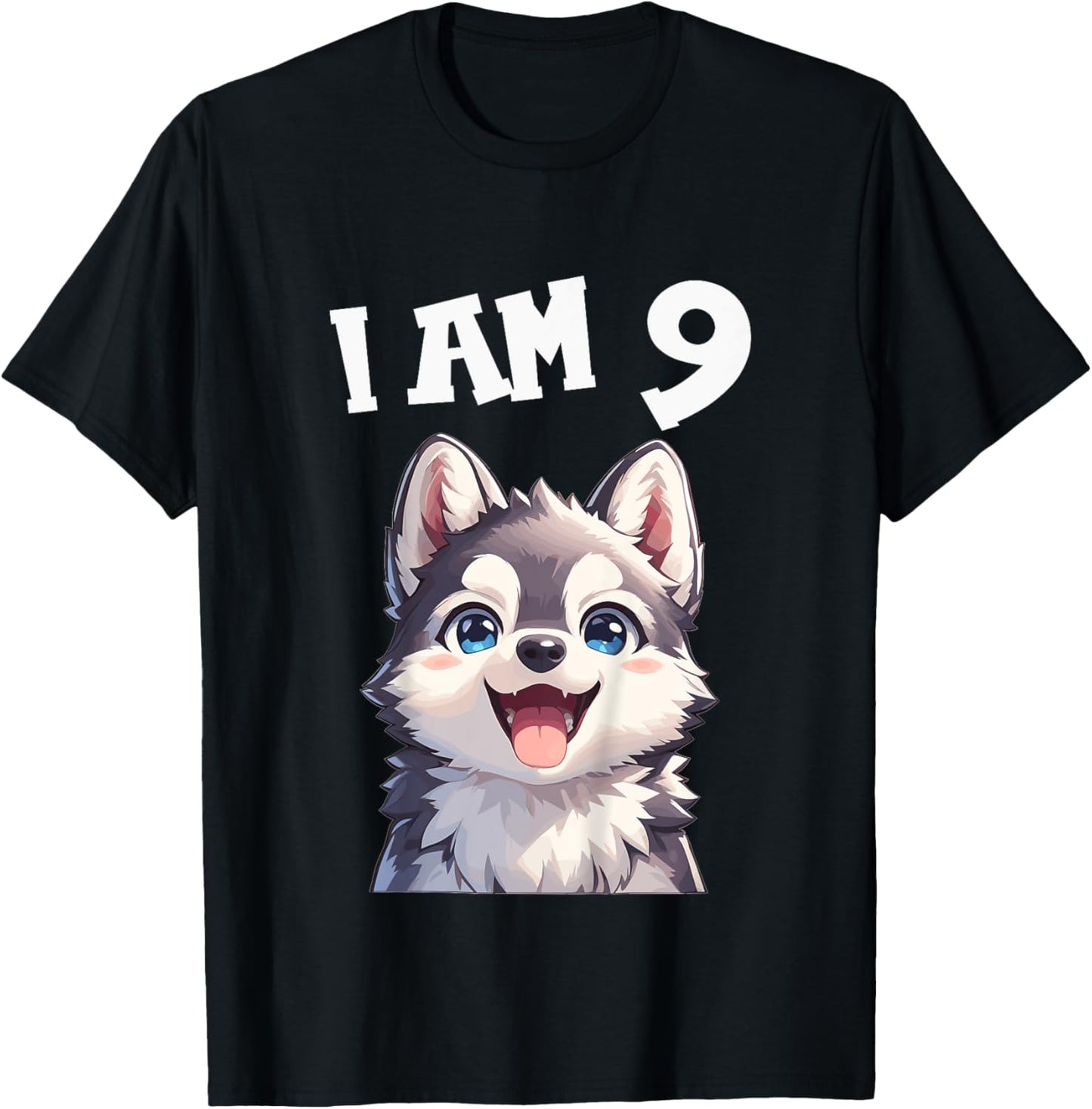 Kids 9 Years old 9th birthday Husky Dogs Husky Dog T-Shirt - T-Shirt | Black