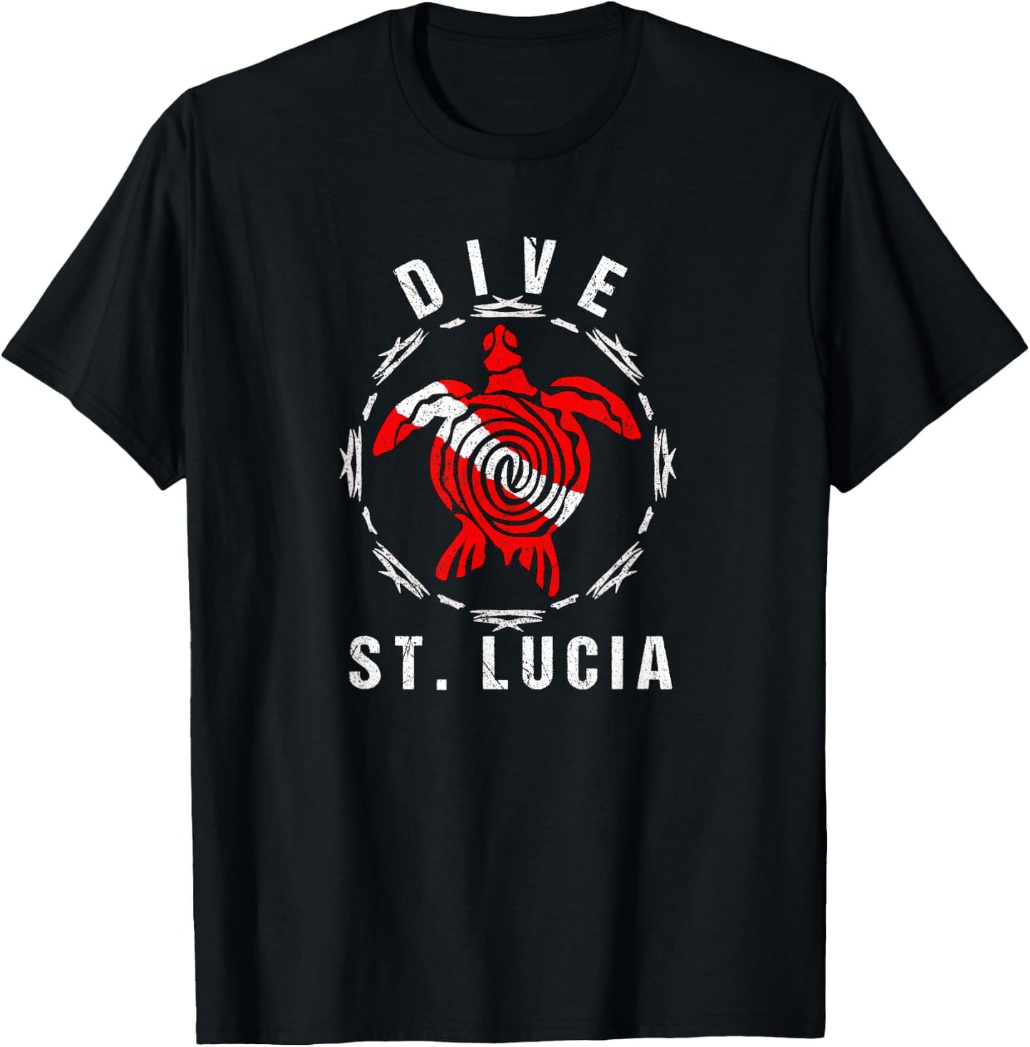 Dive St. Lucia Vintage Tribal Turtle Gift T-Shirt - T-Shirt | Black