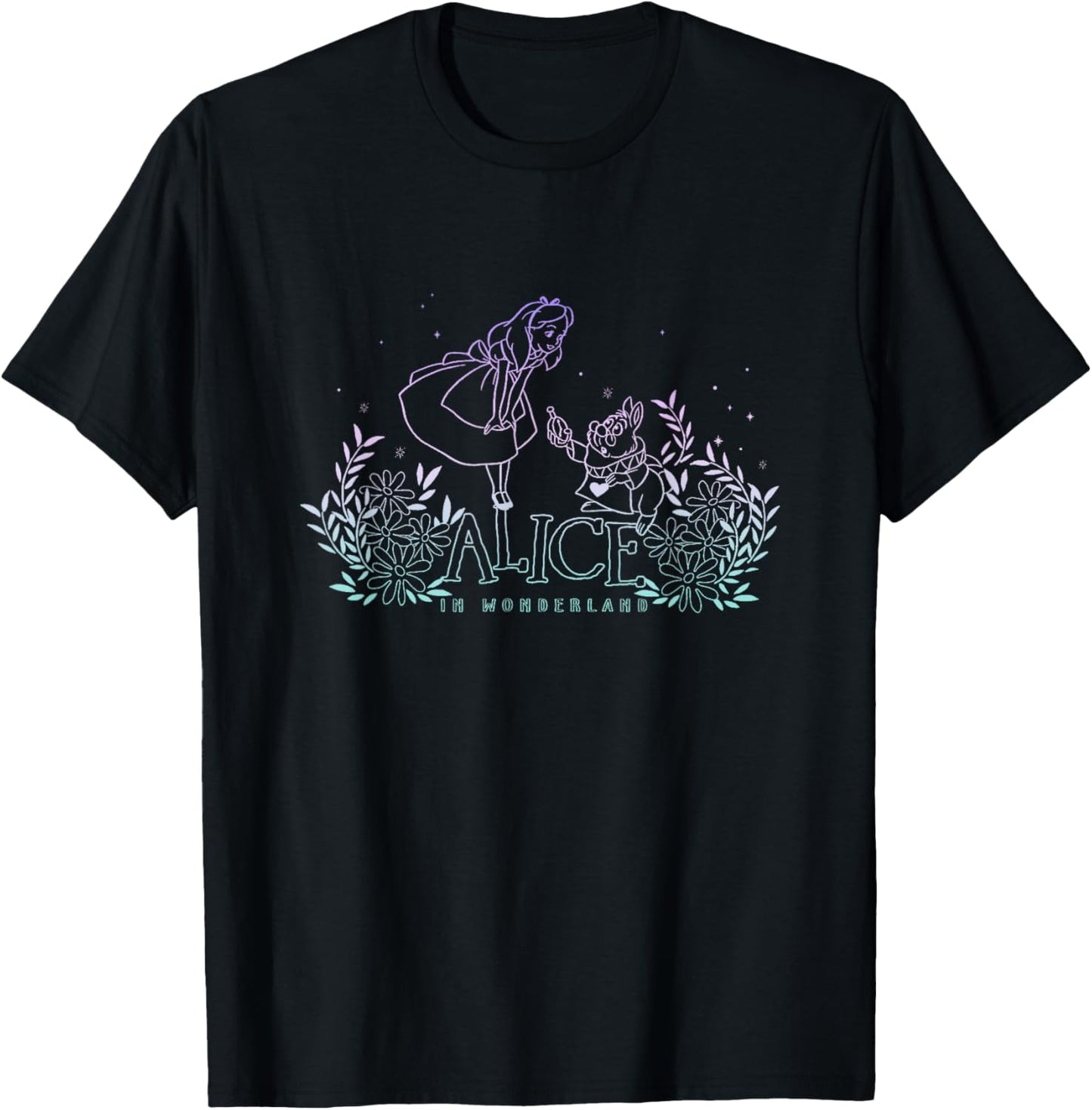 Disney Alice In Wonderland Alice Meets White Rabbit Dark T-Shirt - T-Shirt | Black