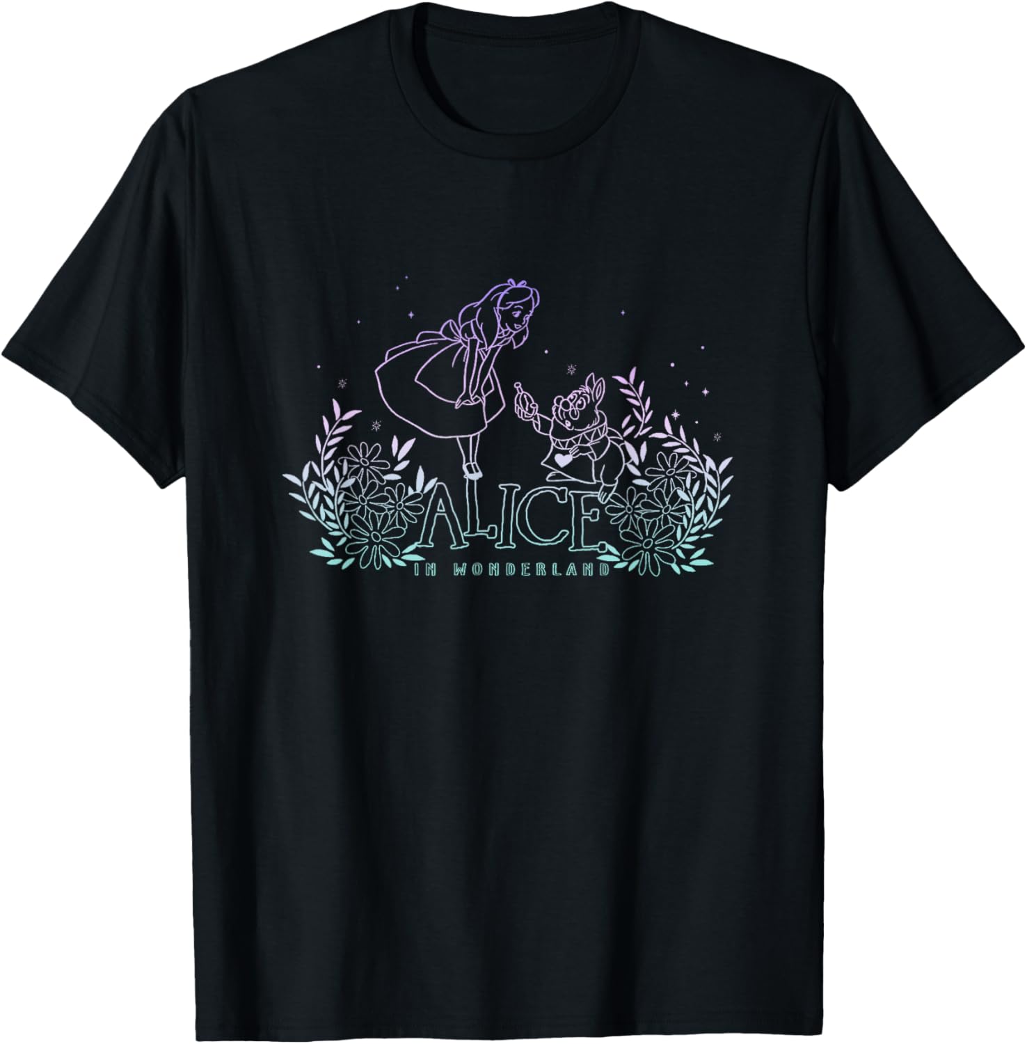 Disney Alice In Wonderland Alice Meets White Rabbit Dark T-Shirt - T-Shirt | Black