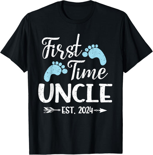 First Time Uncle Est 2024 T-Shirt - T-Shirt | Black