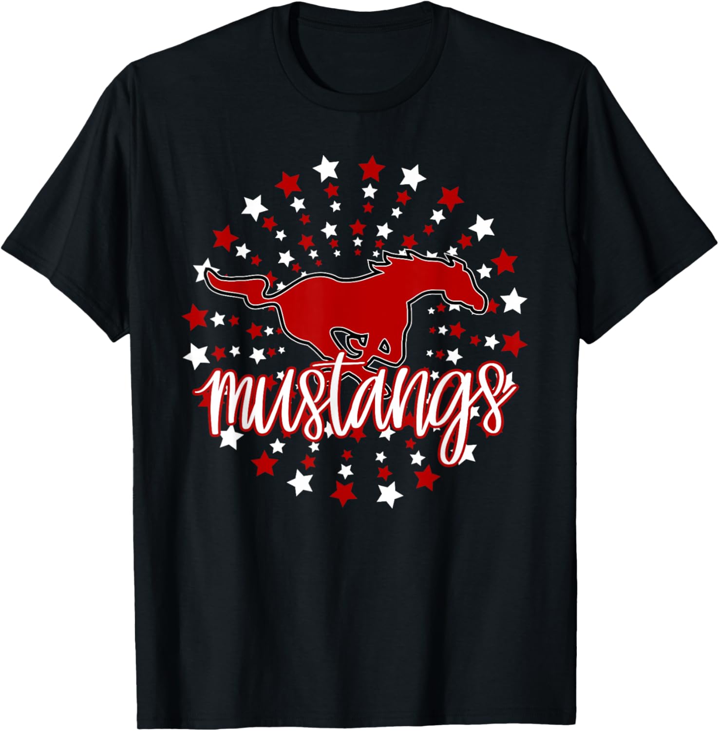 Mustangs School Spirit Football Mom Mustang Pride Teacher T-Shirt - T-Shirt | Black