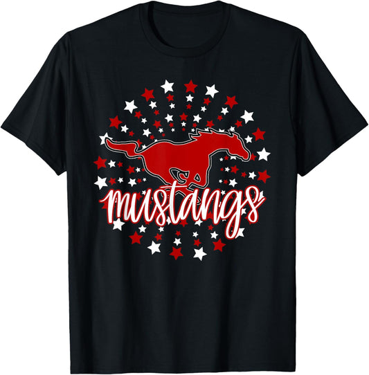 Mustangs School Spirit Football Mom Mustang Pride Teacher T-Shirt - T-Shirt | Black