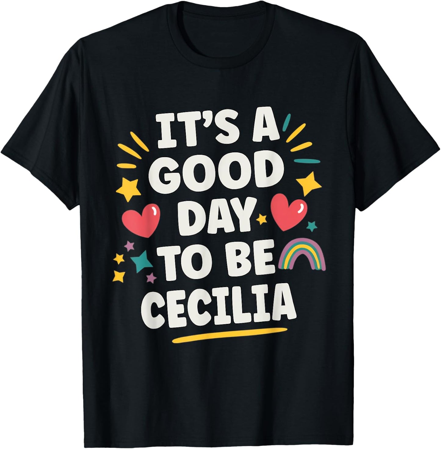 Cecilia Personalized Retro Girls Custom Cecilia Name T-Shirt - T-Shirt | Black