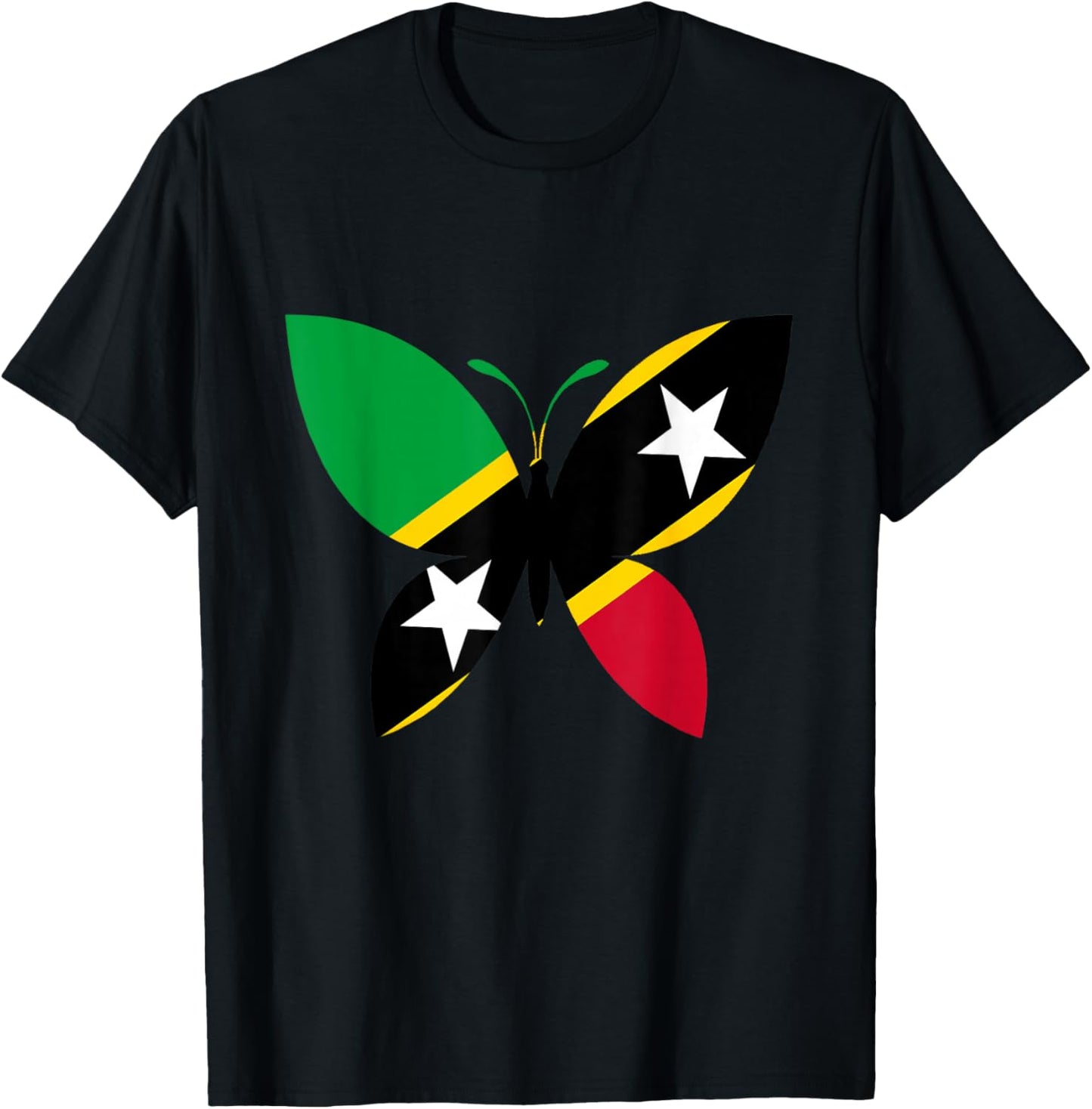 Saint Kitts and Nevis Kittitian Butterfly Nevisian Flag T-Shirt - T-Shirt | Black