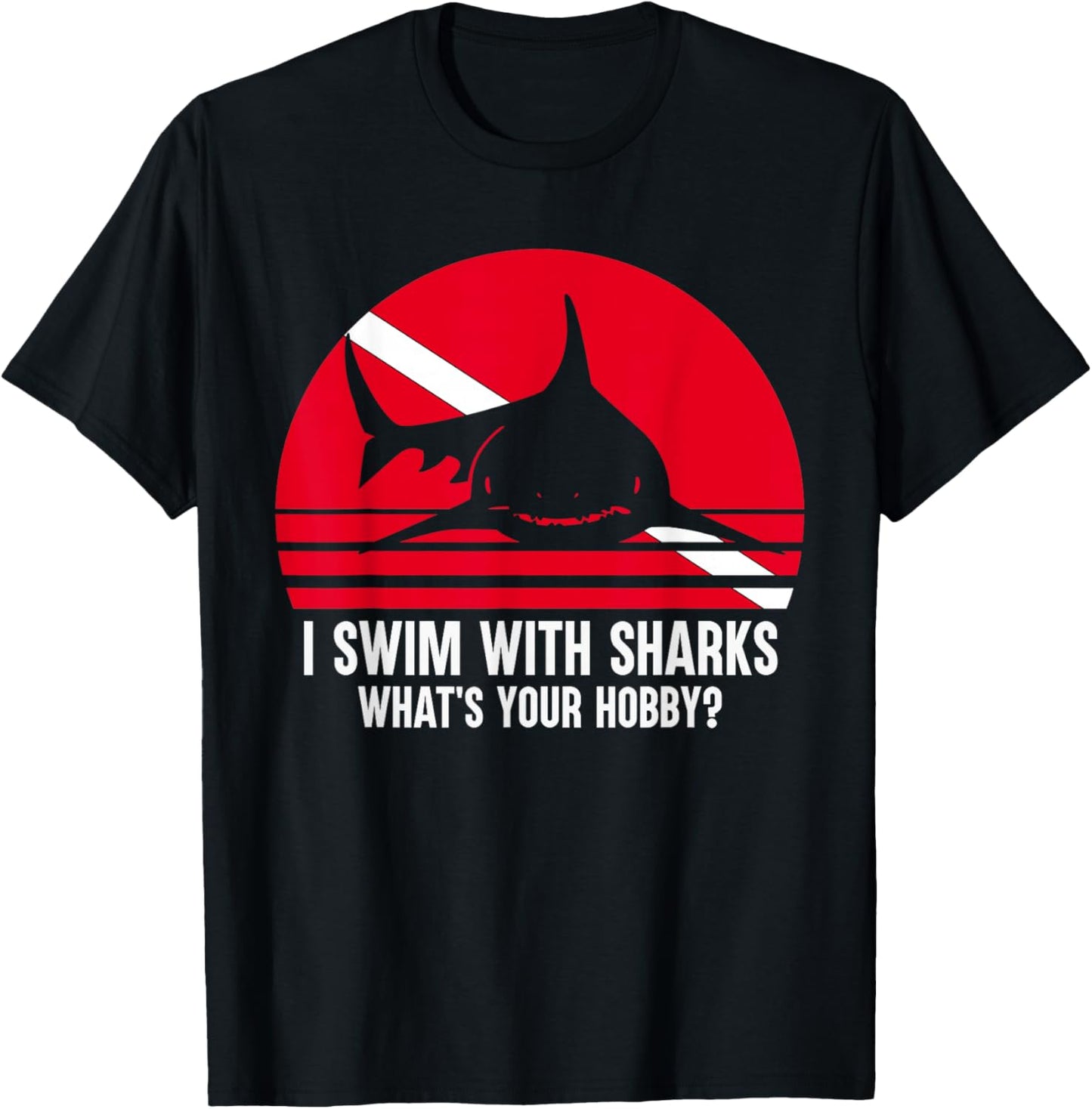 Scuba Diver Gift Shark Ocean Vintage Scuba Diving Flag T-Shirt - T-Shirt | Black