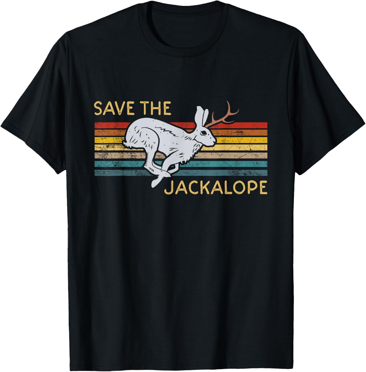 Save The Jackalope Vintage Rabbit Camping Cryptozoology T-Shirt - T-Shirt | Black