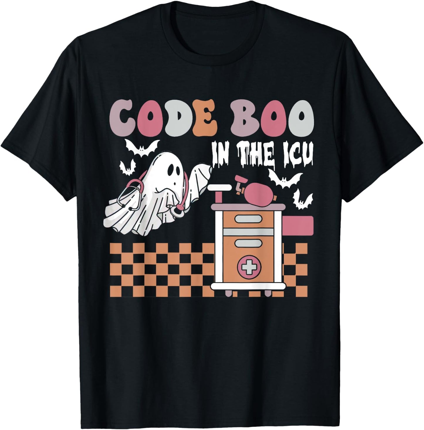 Groovy Retro Halloween ICU Nurse, Code Boo In The ICU T-Shirt - T-Shirt | Black
