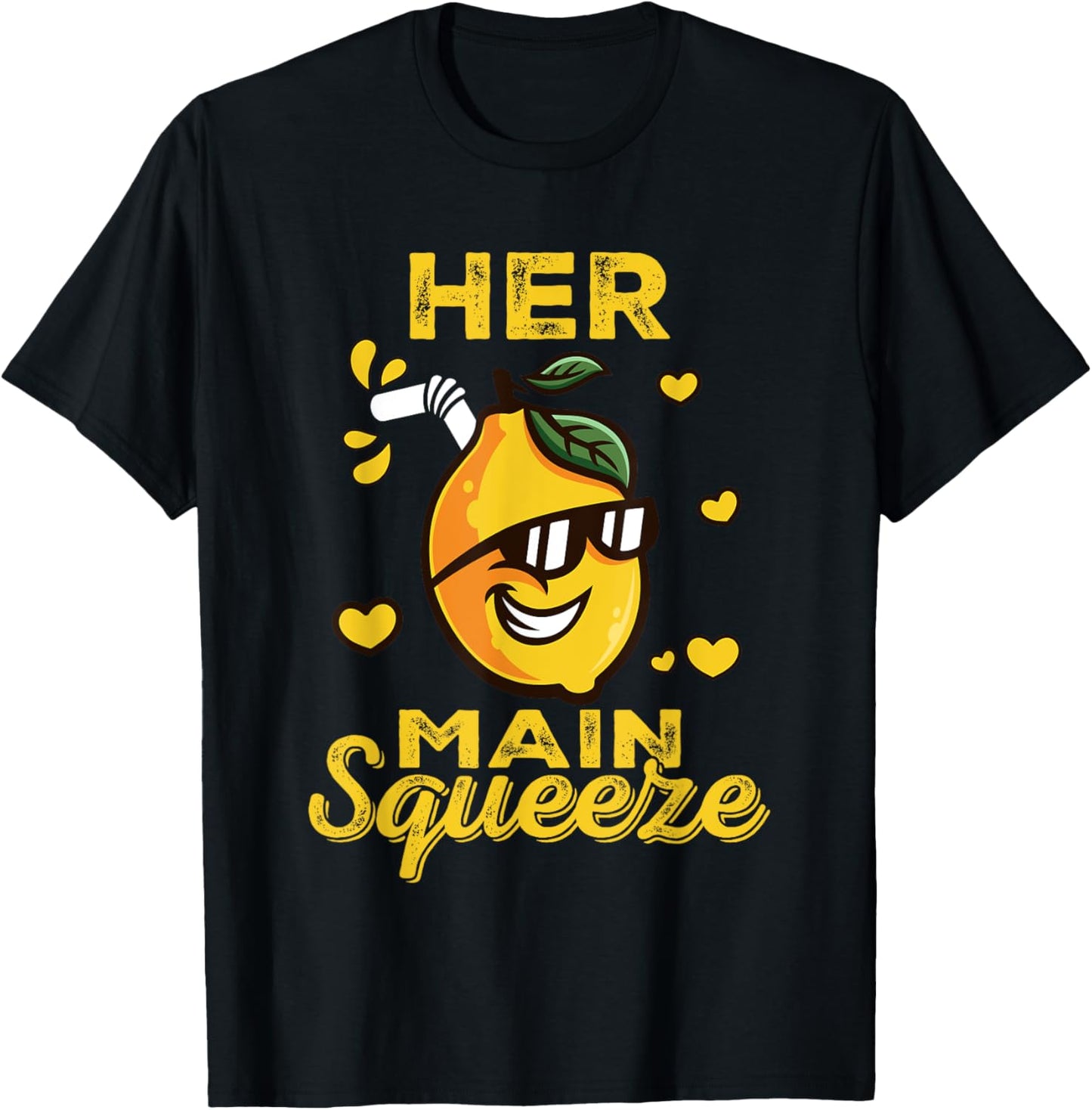 Cute Funny Her Main Squeeze Funny Lemon Couples Matching T-Shirt - T-Shirt | Black