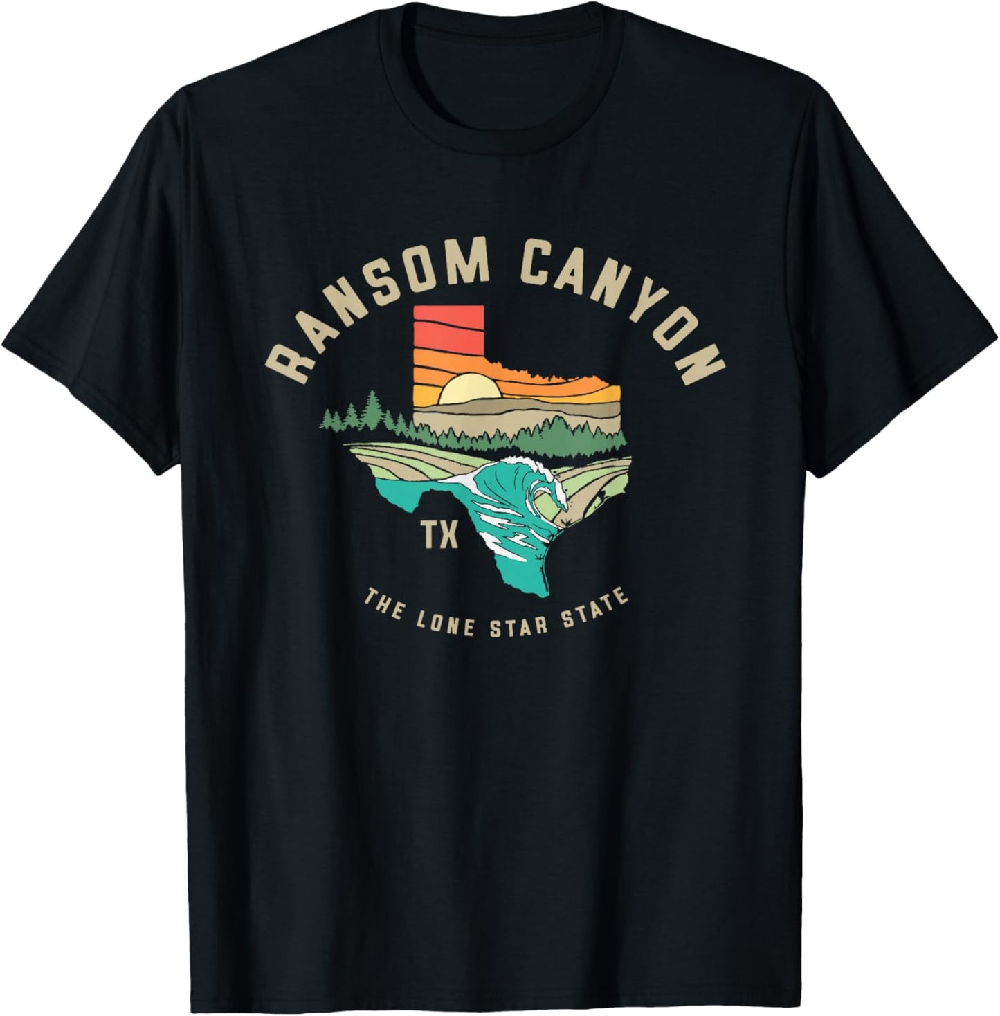Ransom Canyon Texas Outdoors Vintage Nature Illustration T-Shirt - T-Shirt | Black