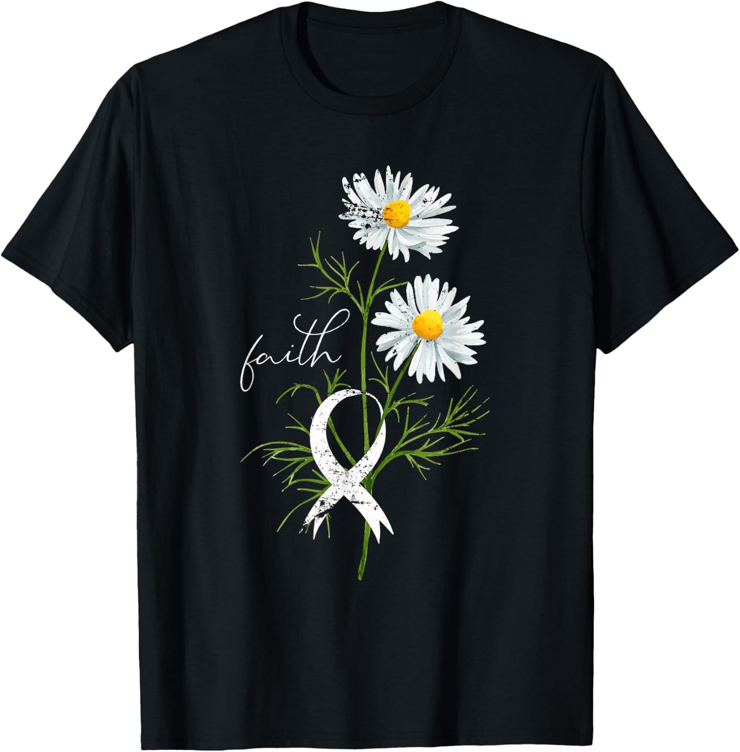 Lung Cancer Fight Support White Ribbon Gift Lung Cancer T-Shirt - T-Shirt | Black