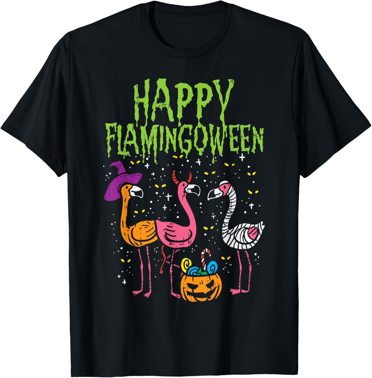Happy Flamingoween Scary Flamingos Funny Halloween Costume T-Shirt - T-Shirt | Black