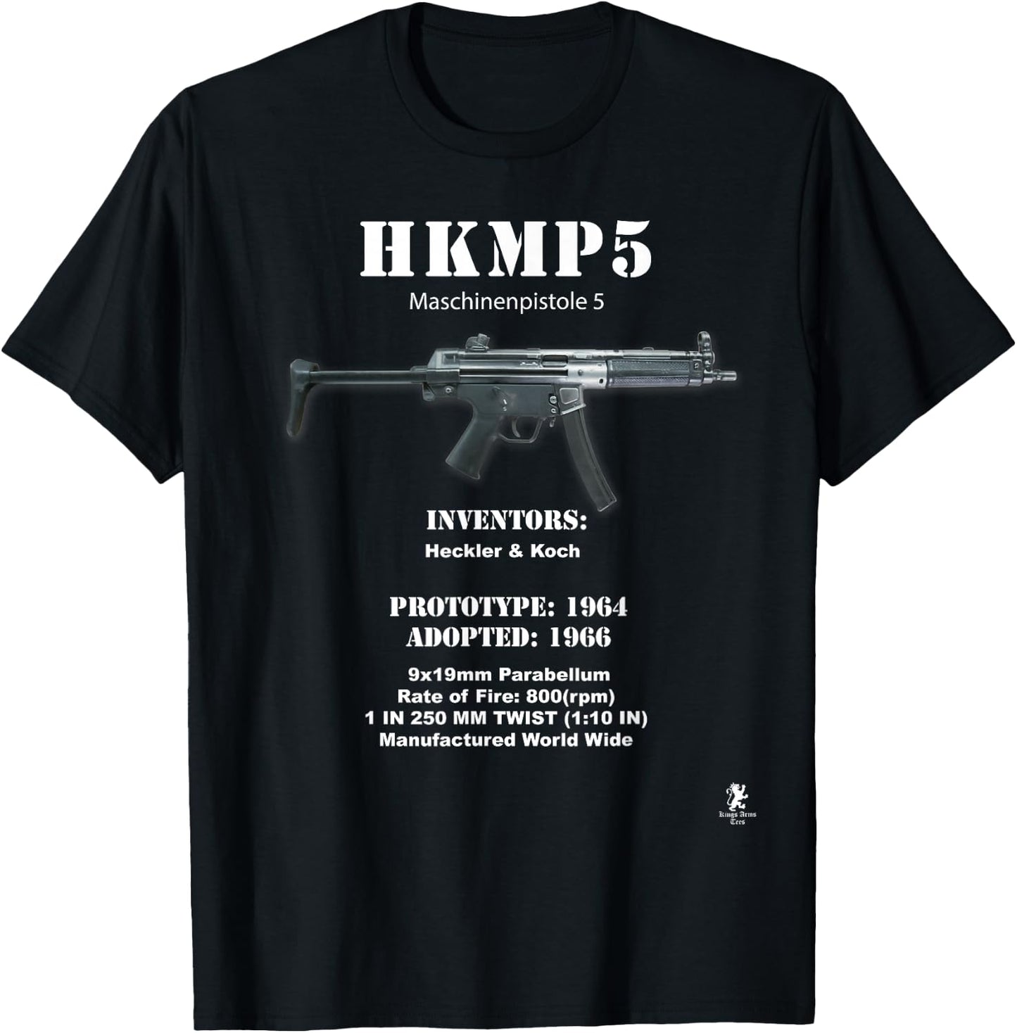 The King's Arms Men's Patriotic MP5 , Black, Small T-Shirt - T-Shirt | Black