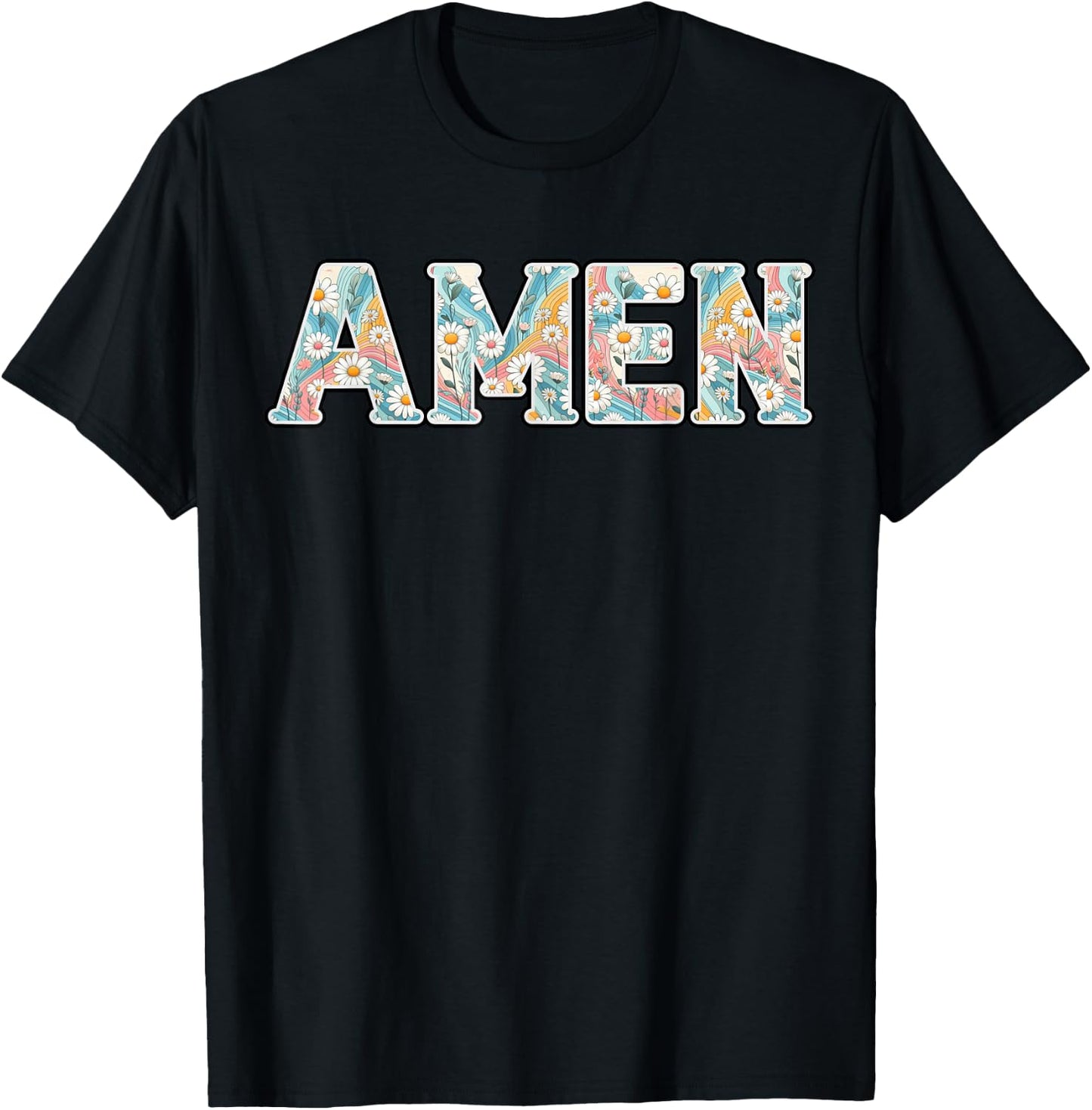 Amen Retro Daisy Flower Jesus Religious Faith Christian T-Shirt - T-Shirt | Black