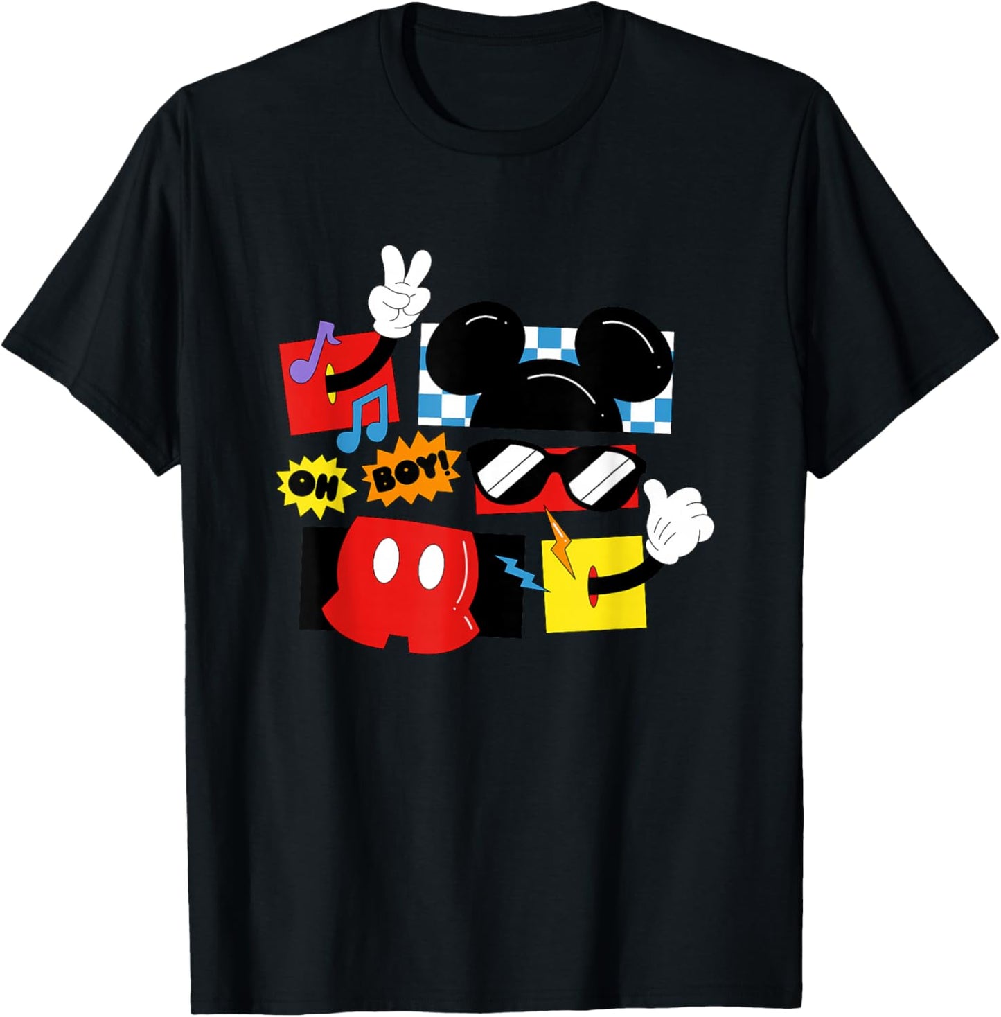 Disney Mickey And Friends Oh Boy Retro Mickey Shapes T-Shirt - T-Shirt | Black