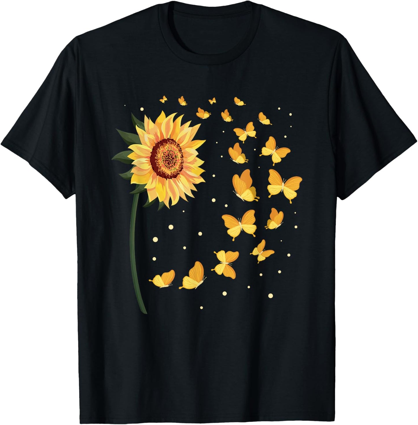 Flower Butterflies Nature Butterfly Sunflower T-Shirt - T-Shirt | Black