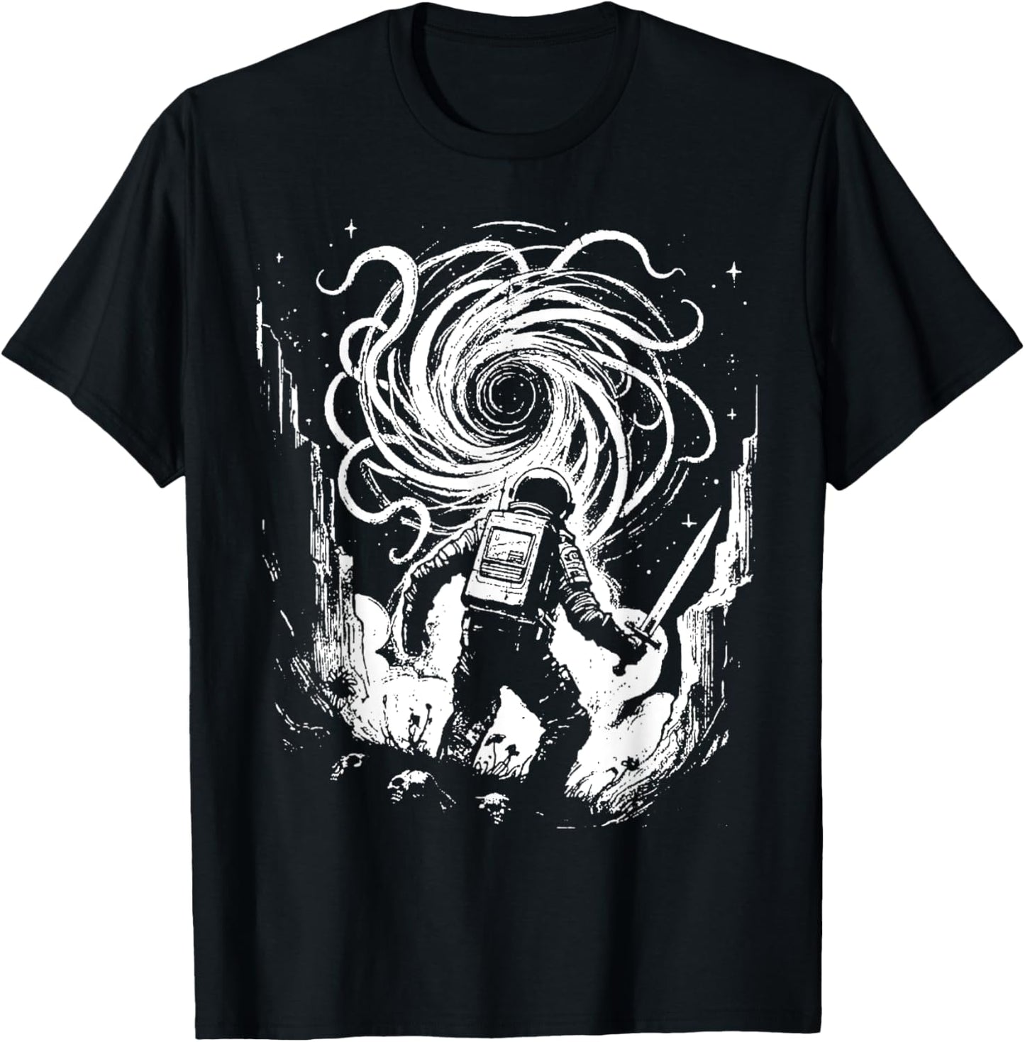 Void Vintage Astronaut Defender - Fighting Monster In Space T-Shirt - T-Shirt | Black