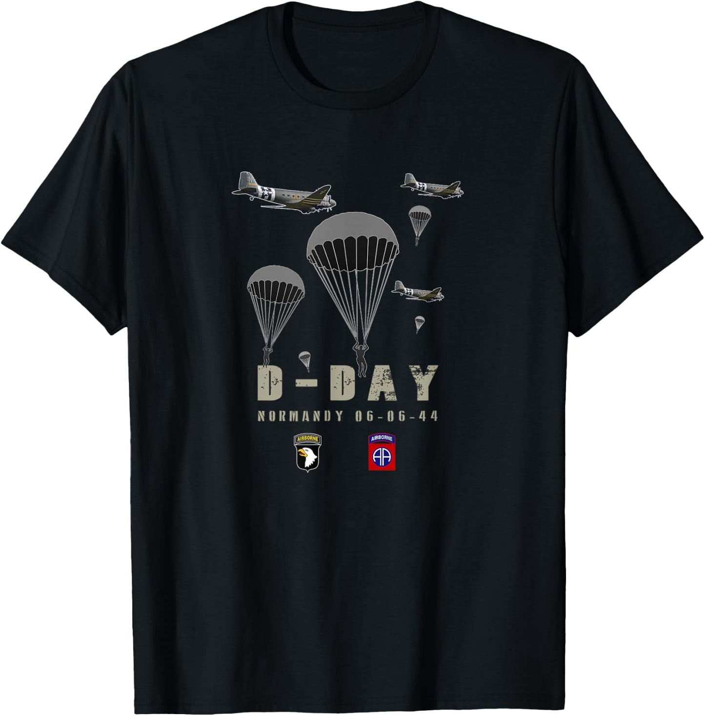 USA Paratroopers D-Day WWII Normandy 82nd 101nd Airborne T-Shirt - T-Shirt | Black