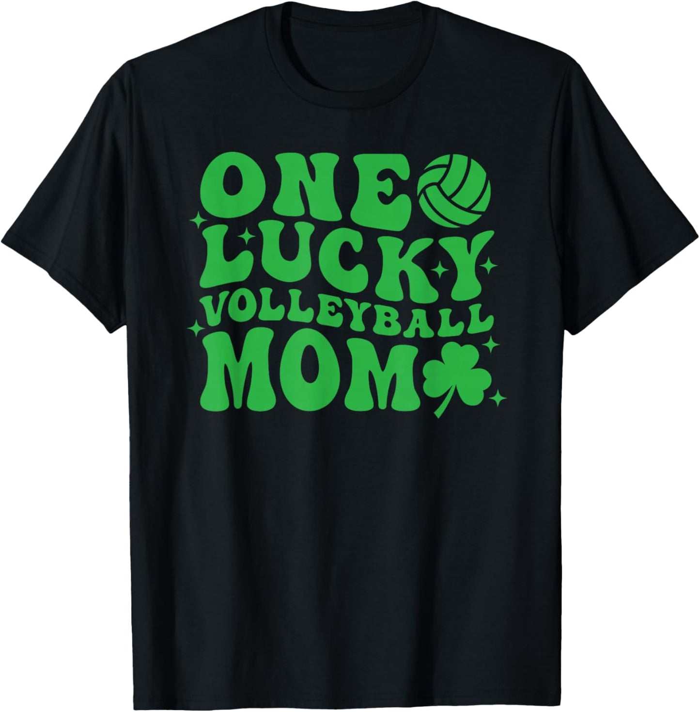 One Lucky Volleyball Mom Retro St Patrick's Day Groovy T-Shirt - T-Shirt | Black