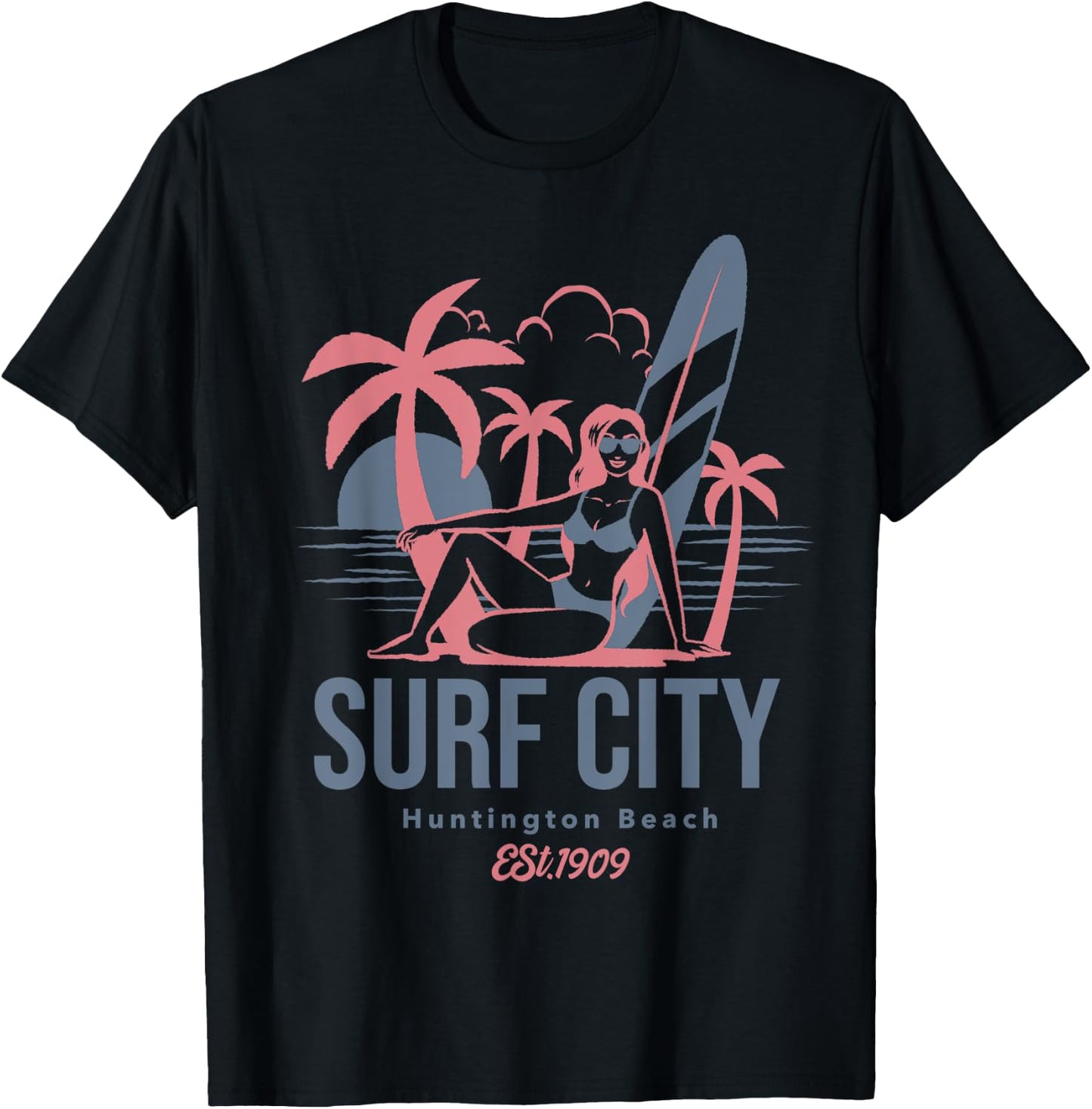Retro Surf City Huntington Beach California Women Kids T-Shirt - T-Shirt | Black