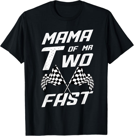 Boy 2nd Birthday Pit Crew Racing Car Mama Mr. Two Fast T-Shirt - T-Shirt | Black