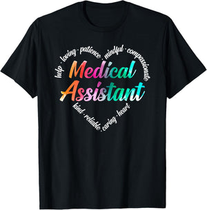 Medical Assistant Heart Word Cloud Watercolor Rainbow T-Shirt - T-Shirt | Black