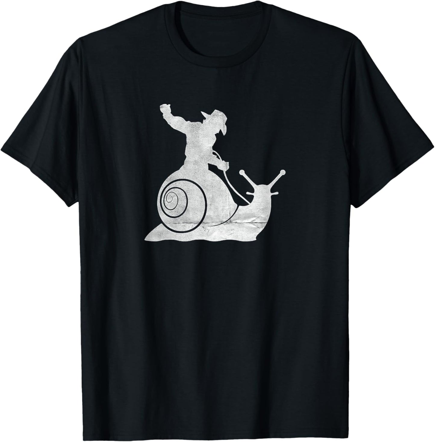 Cowboy Riding a Snail Distressed T-Shirt - T-Shirt | Black