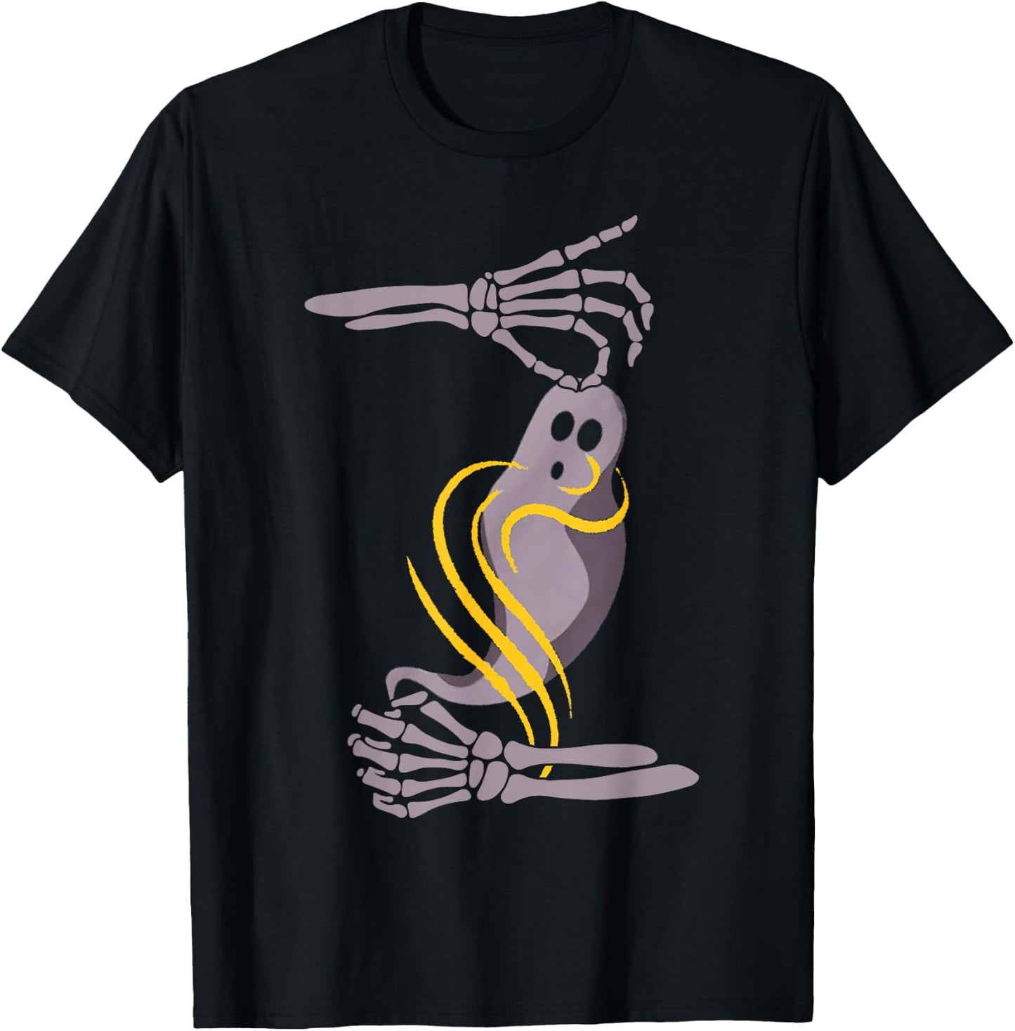 Spooky Halloween ASL Skeleton Hands Ghost T-Shirt - T-Shirt | Black