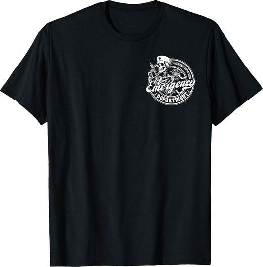 Emergency Department Skeleton ER Nurse Halloween 2 Sided T-Shirt - T-Shirt | Black