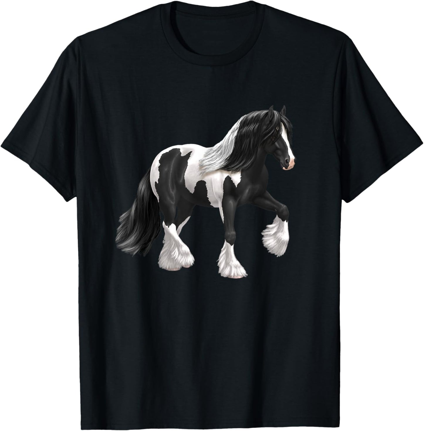 Black & White Piebald Pinto Gypsy Vanner Draft Horse T-Shirt - T-Shirt | Black