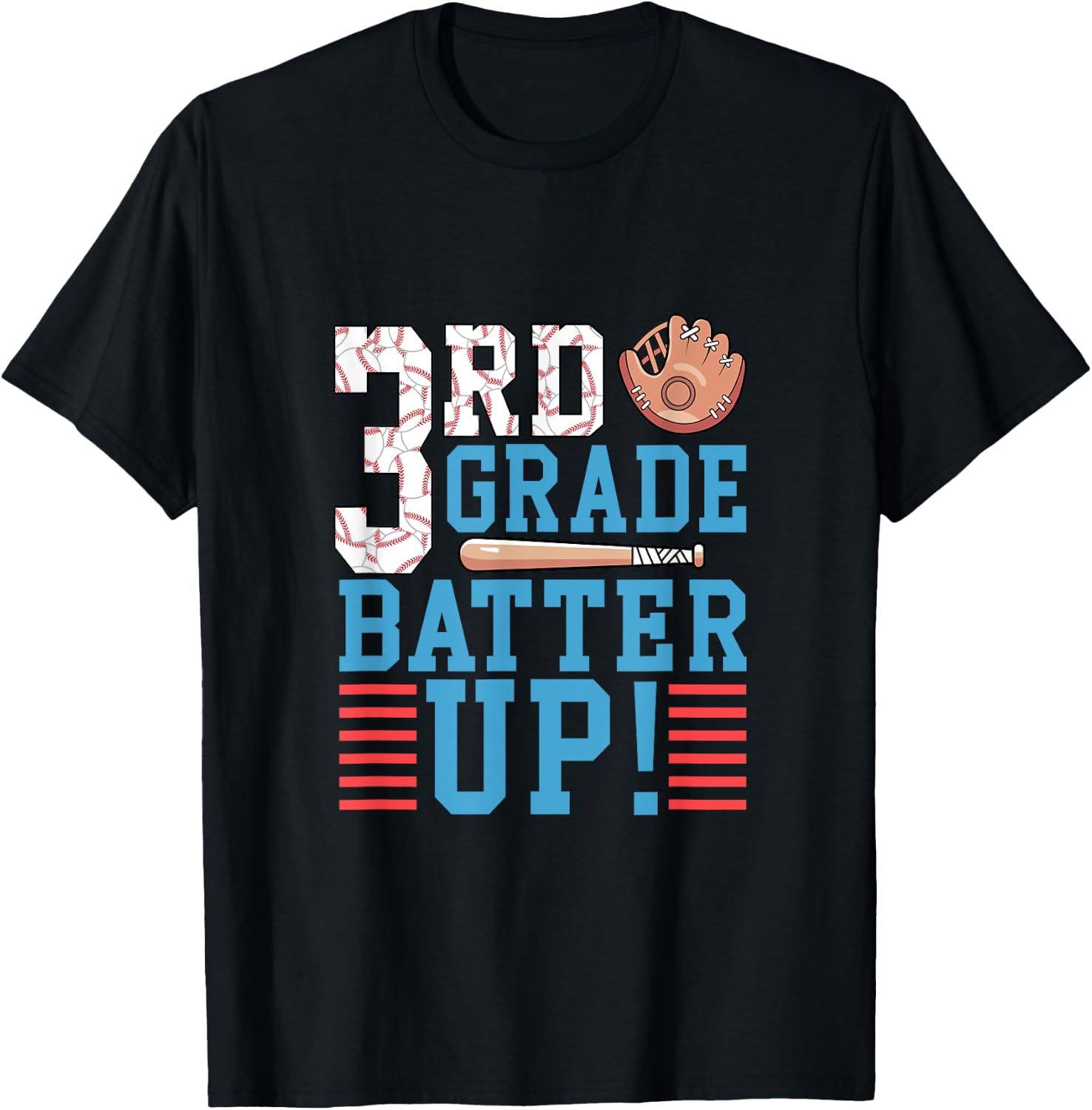 3rd Grade Back To School Shirt 3rd Grade Batter Up Baseball T-Shirt - T-Shirt | Black