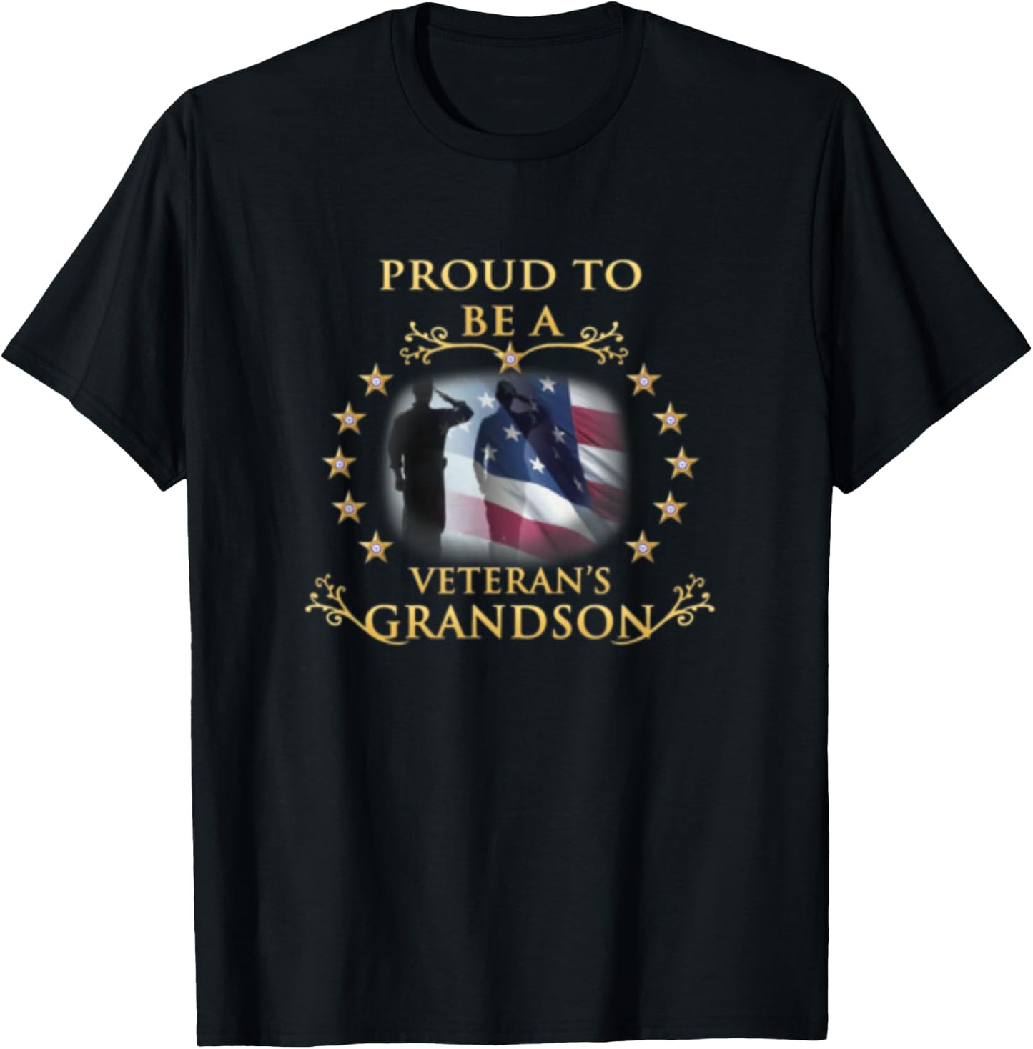 Proud Grandson of a Veteran Thank you Veterans Day T-Shirt - T-Shirt | Black