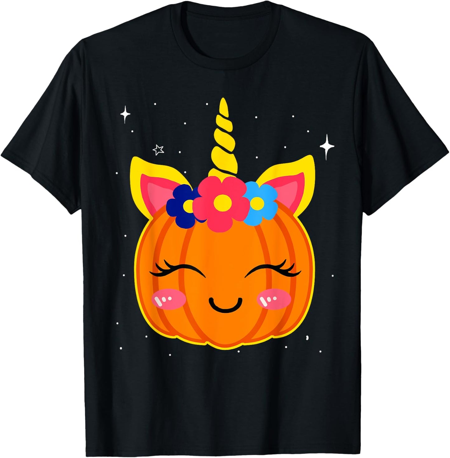 Girls Funny Halloween Costume Cute Unicorn Pumpkin Kids T-Shirt - T-Shirt | Black