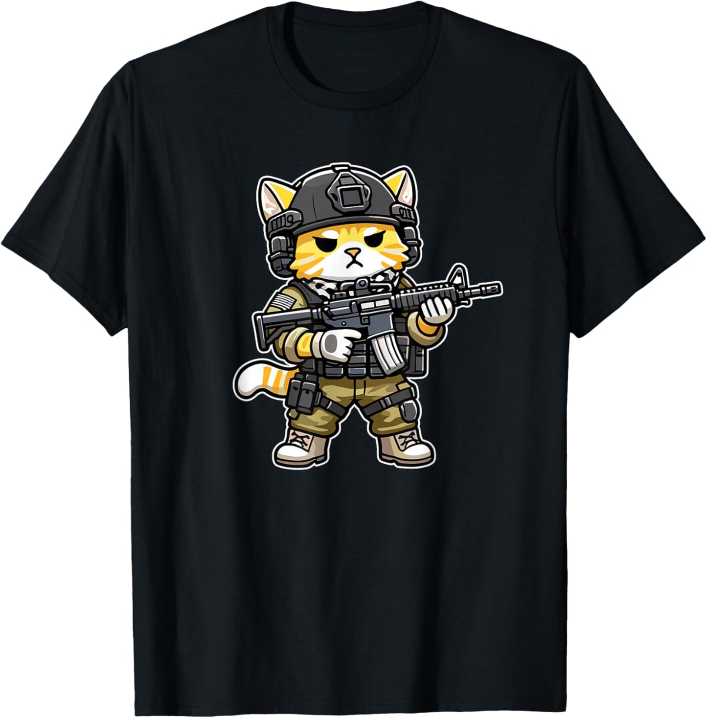 Tactical Tabby Cat Military Animal Veteran Men Women T-Shirt - T-Shirt | Black