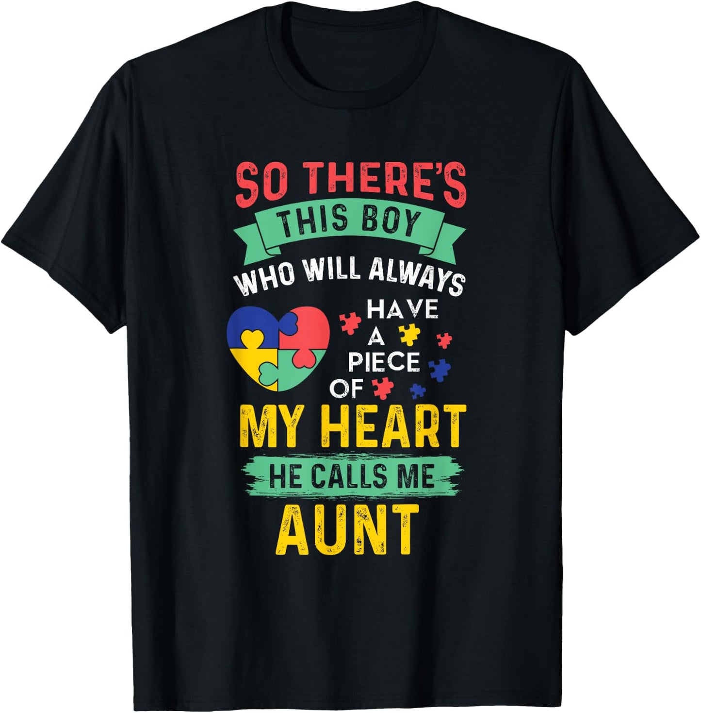There's This Boy He Calls Me Aunt Autism Awareness Auntie T-Shirt - T-Shirt | Black