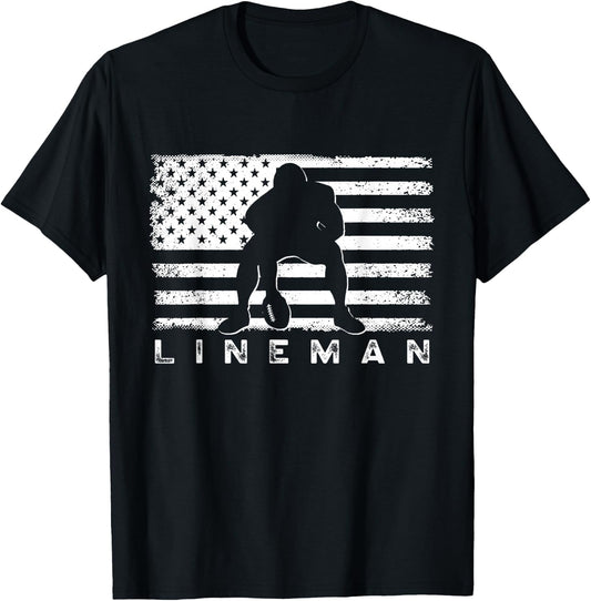 American Football Lineman Offensive Player USA Flag Football T-Shirt - T-Shirt | Black