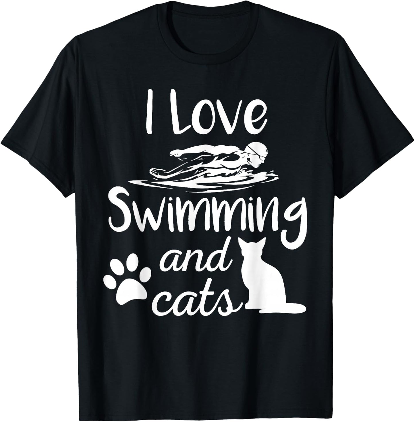 I Love Swimming And Cats Vintage Swim Gift T-Shirt - T-Shirt | Black