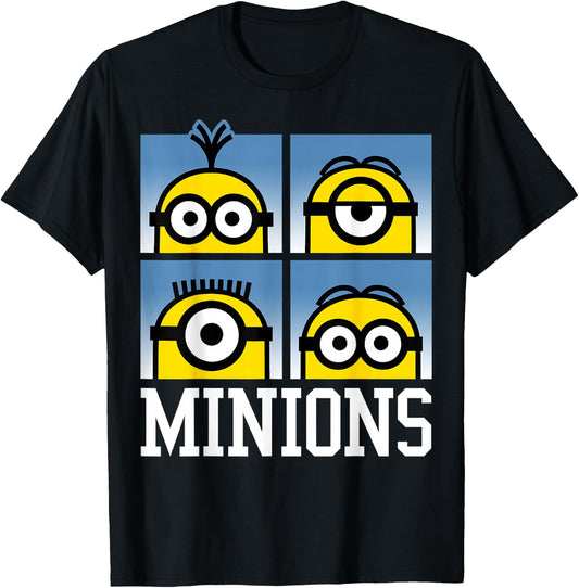 Despicable Me Minions Minions Bust Portrait Grid Logo Small T-Shirt - T-Shirt | Black