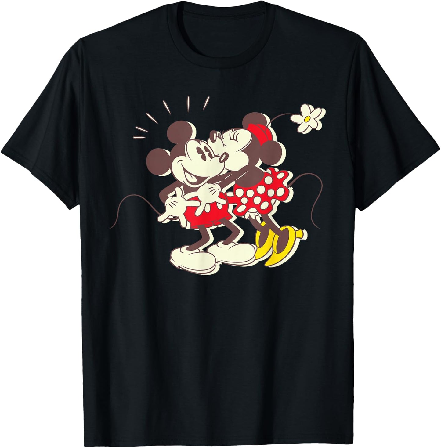 Disney Vintage Mickey and Minnie Mouse Kiss Small T-Shirt - T-Shirt | Black